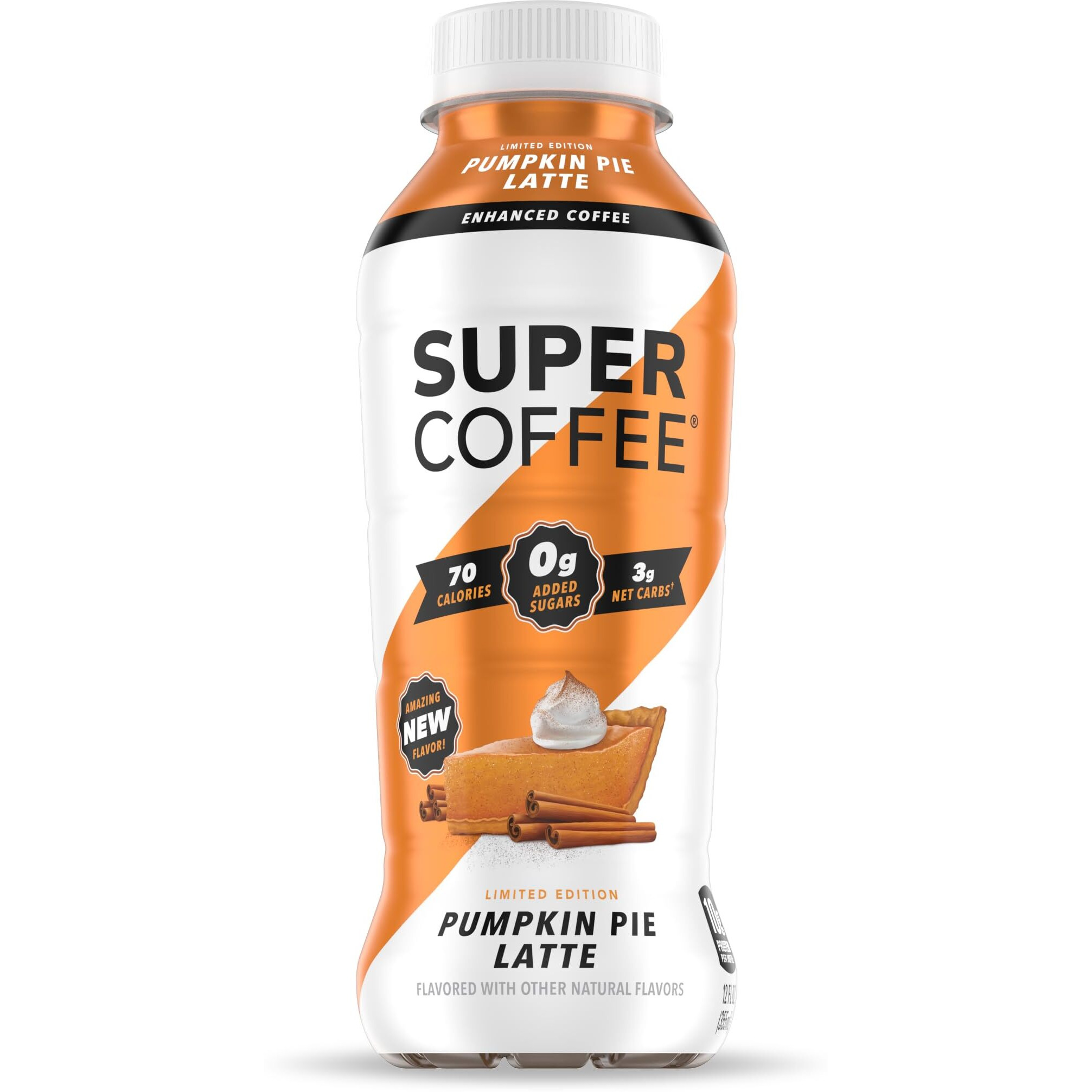 Super Coffee, Ready To Drink Iced Coffee, Pumpkin Pie Latte (12 Ounce Bottles, Pack Of 12) - Low Net Carbs, No Added Sugar, Keto Friendly, 10G Of Protein, Low Calorie, Protein Coffee, Smart Coffee