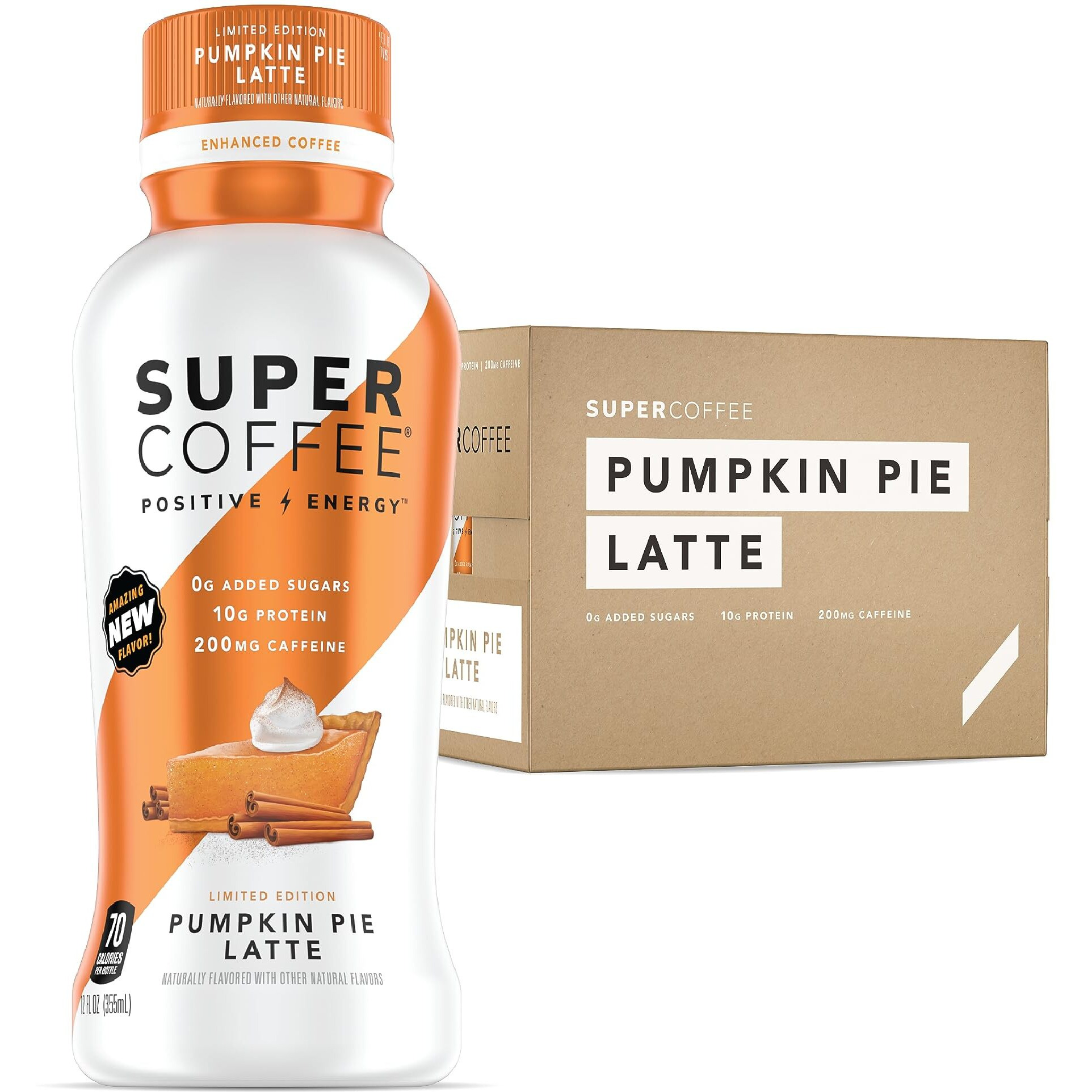 Super Coffee, Ready To Drink Iced Coffee, Pumpkin Pie Latte (12 Ounce Bottles, Pack Of 12) - Low Net Carbs, No Added Sugar, Keto Friendly, 10G Of Protein, Low Calorie, Protein Coffee, Smart Coffee