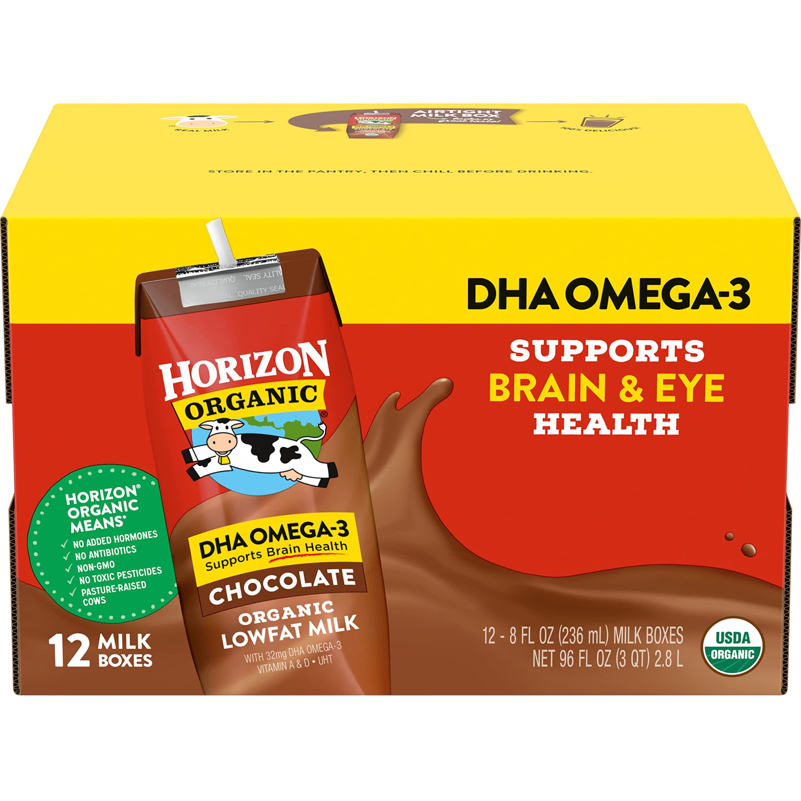 Horizon Organic Shelf-Stable 1% Lowfat Milk Boxes With Dha Omega-3, Chocolate, 8 Fl Oz, Pack Of 12