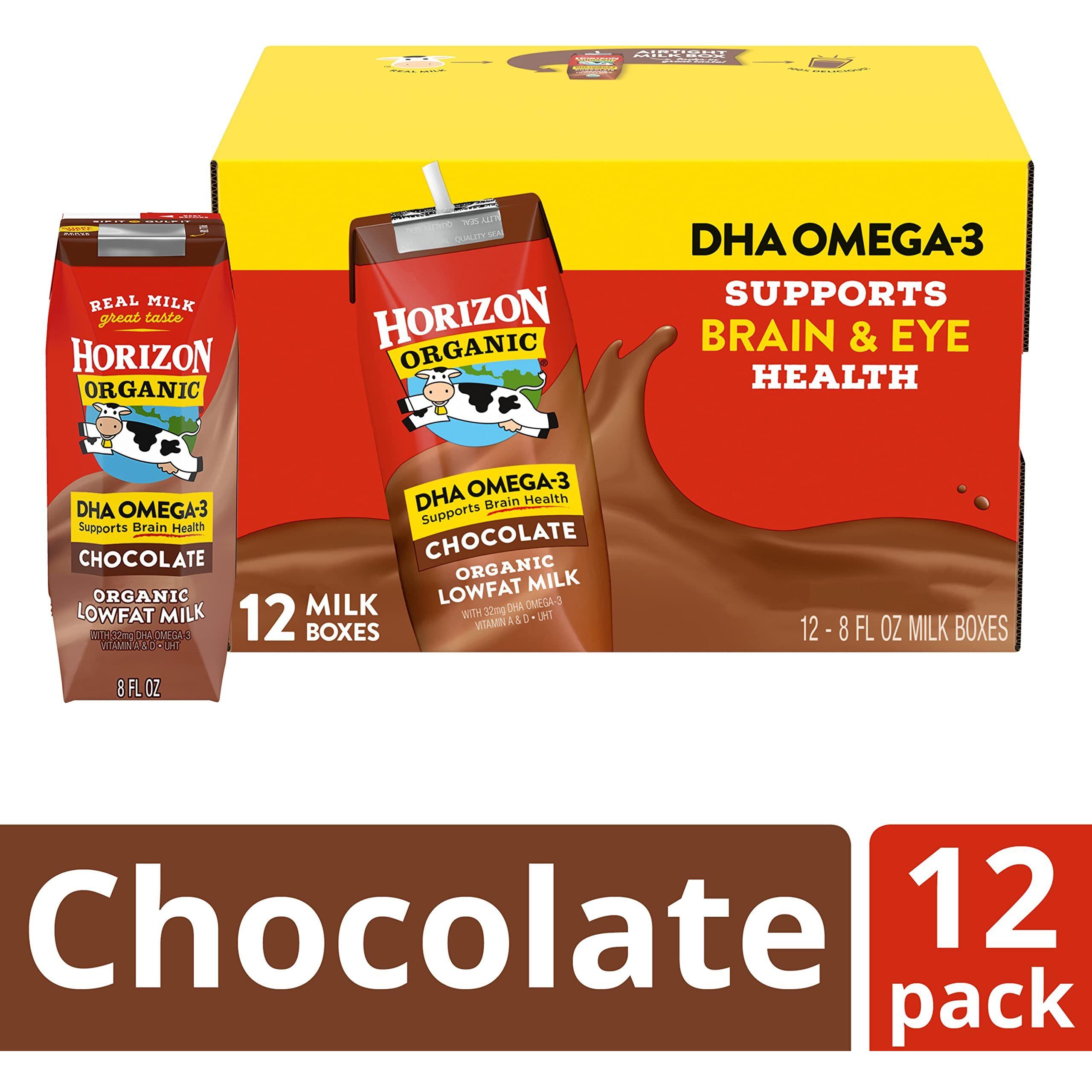 Horizon Organic Shelf-Stable 1% Lowfat Milk Boxes With Dha Omega-3, Chocolate, 8 Fl Oz, Pack Of 12