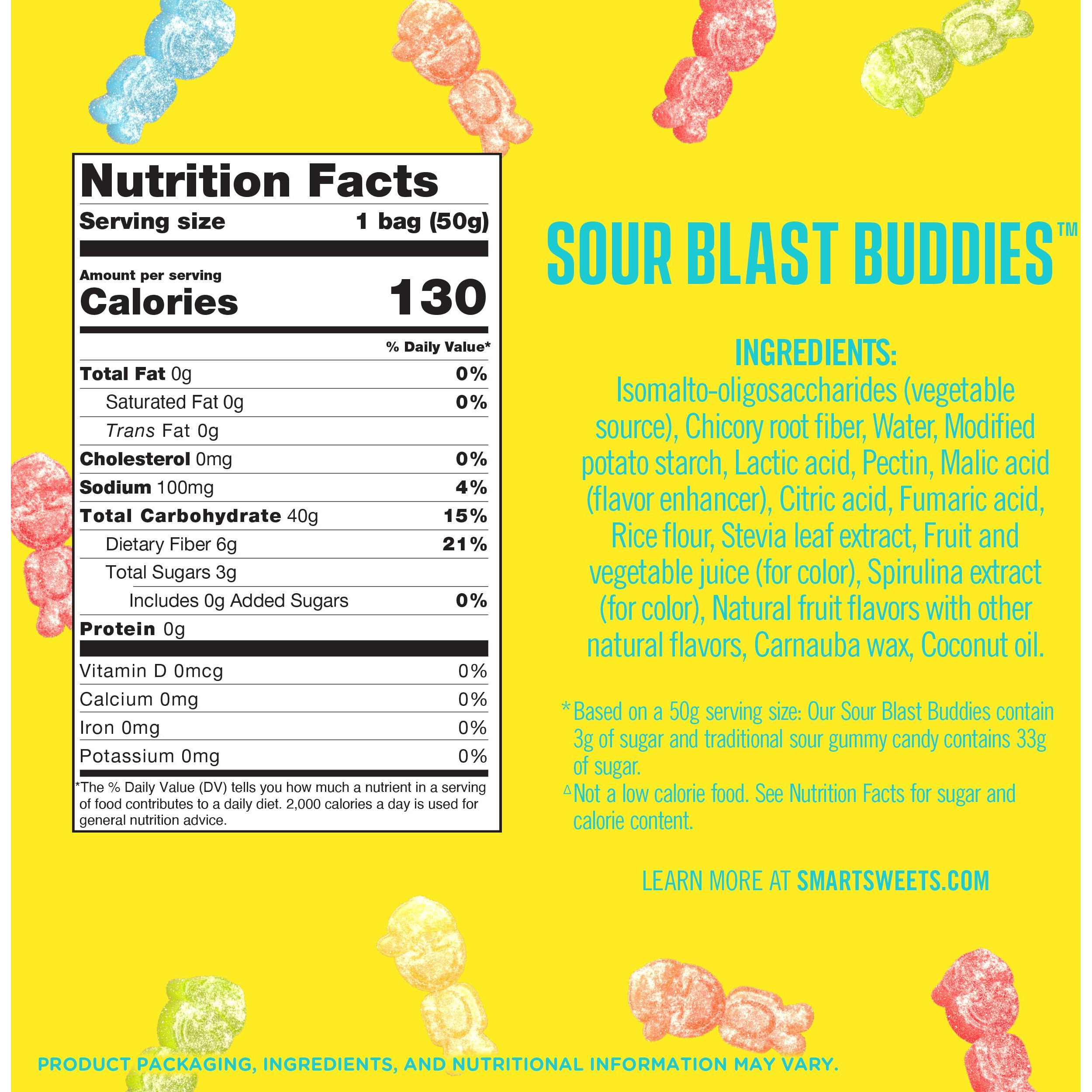 Smartsweets Sour Blast Buddies, Low Sugar Gummy Candy (3G), Low Calorie (130), Gluten-Free -1.8Oz (Pack Of 12) Packaging May Vary