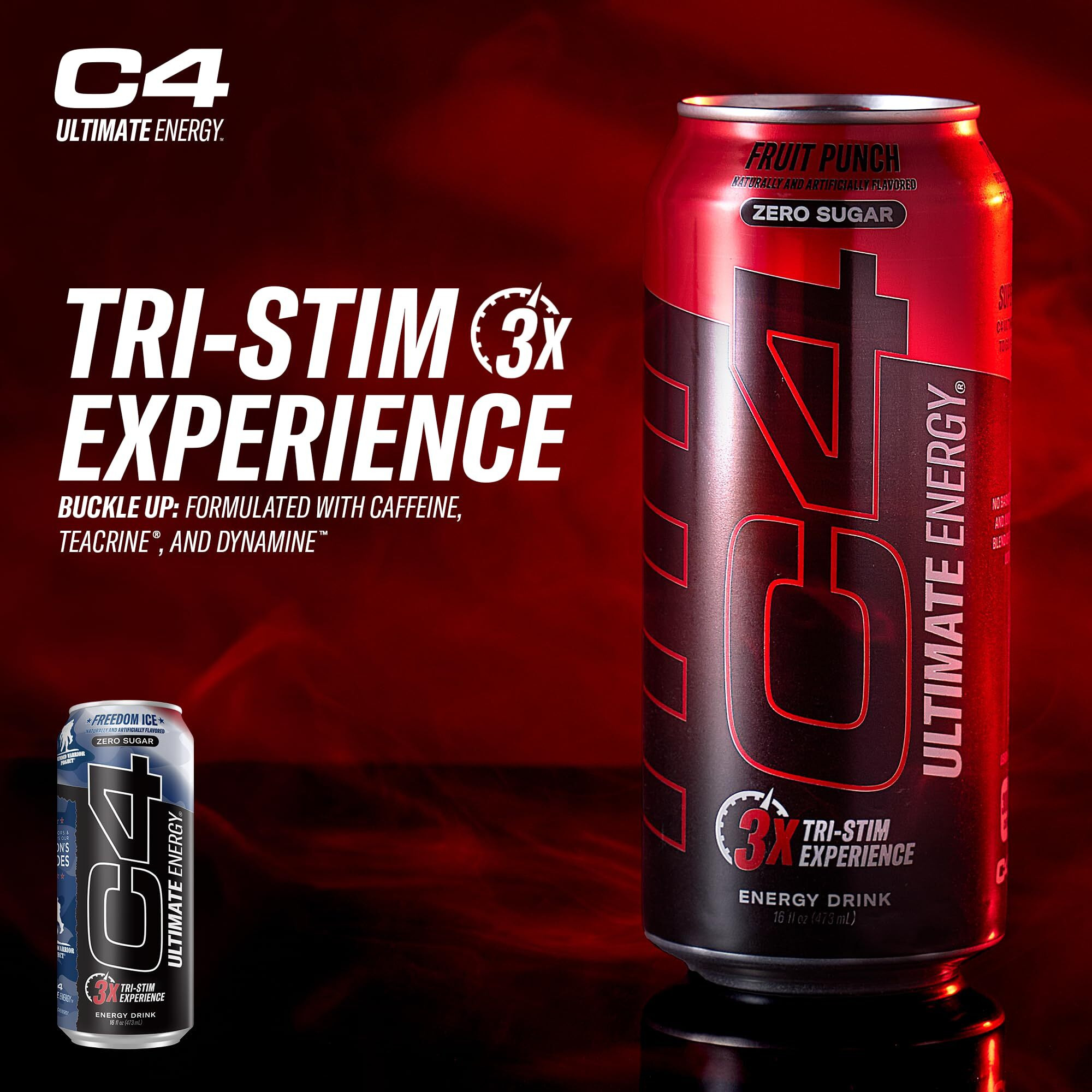 C4 Ultimate X Wounded Warrior Project | Pre Workout Sugar Free Energy Drink | Tri-Stim Experience With 300Mg Caffeine + Teacrine + Dynamine | Freedom Ice | 16Oz (Pack Of 12)