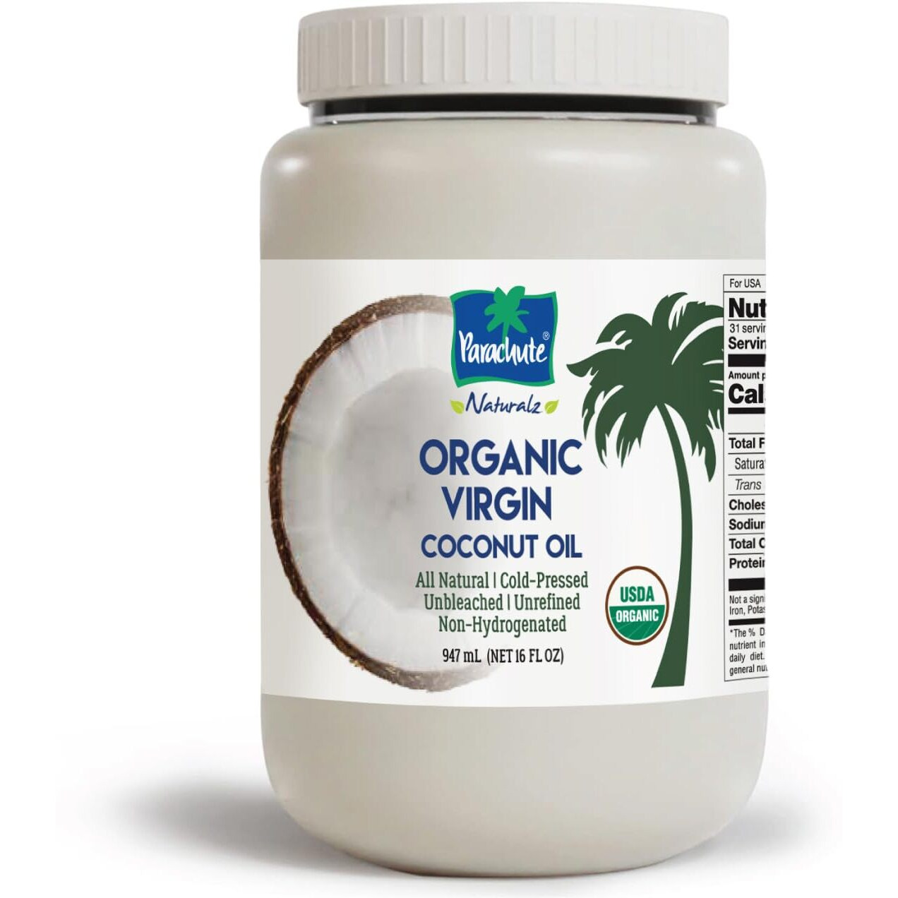 Parachute Naturalz Virgin Coconut Oil | 100% Organic Cooking Oil, Hair Oil And Skin Oil | Cold Pressed | Usda Certified | 32 Fl. Oz | Plastic Jar