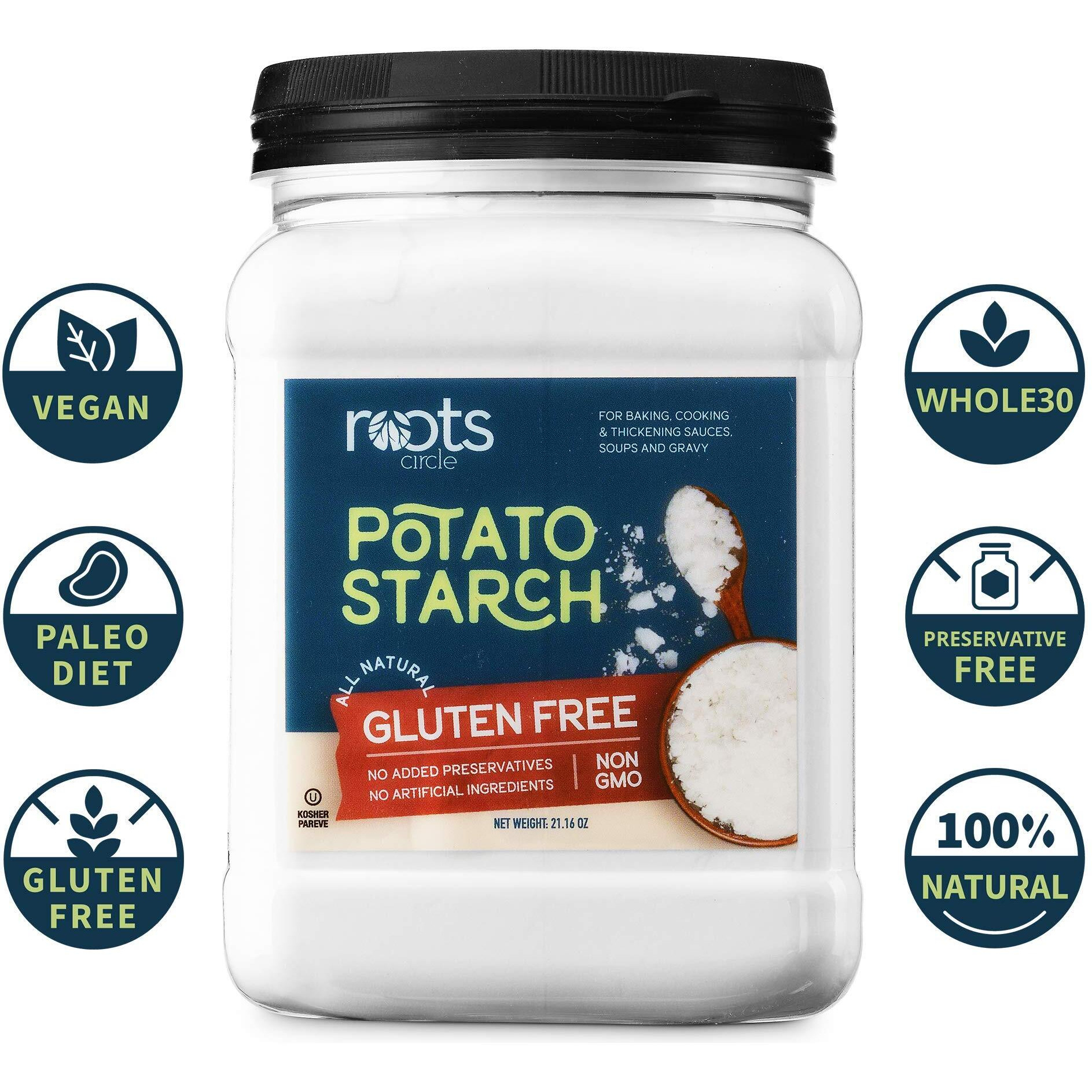 Roots Circle Gluten-Free Potato Starch | 1 Pack Of 21Oz Jar | No Preservatives Or Artificial Ingredients | Kosher For Passover Thickener For Soups Stews, Gravies & Sauces