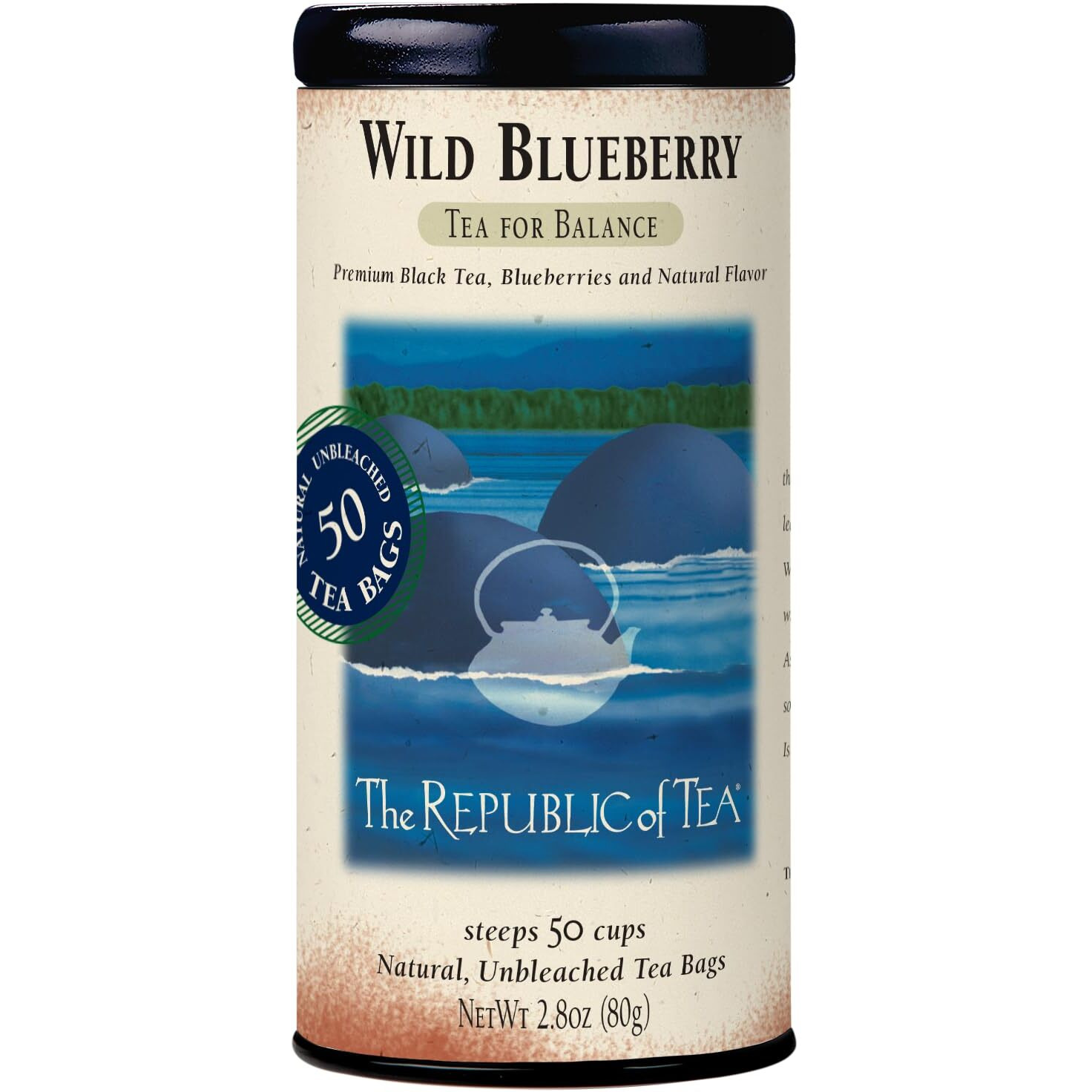 The Republic Of Tea Wild Blueberry Tea, 2.8 Oz Tin | 50 Tea Bags, Gourmet Black Tea | Caffeinated