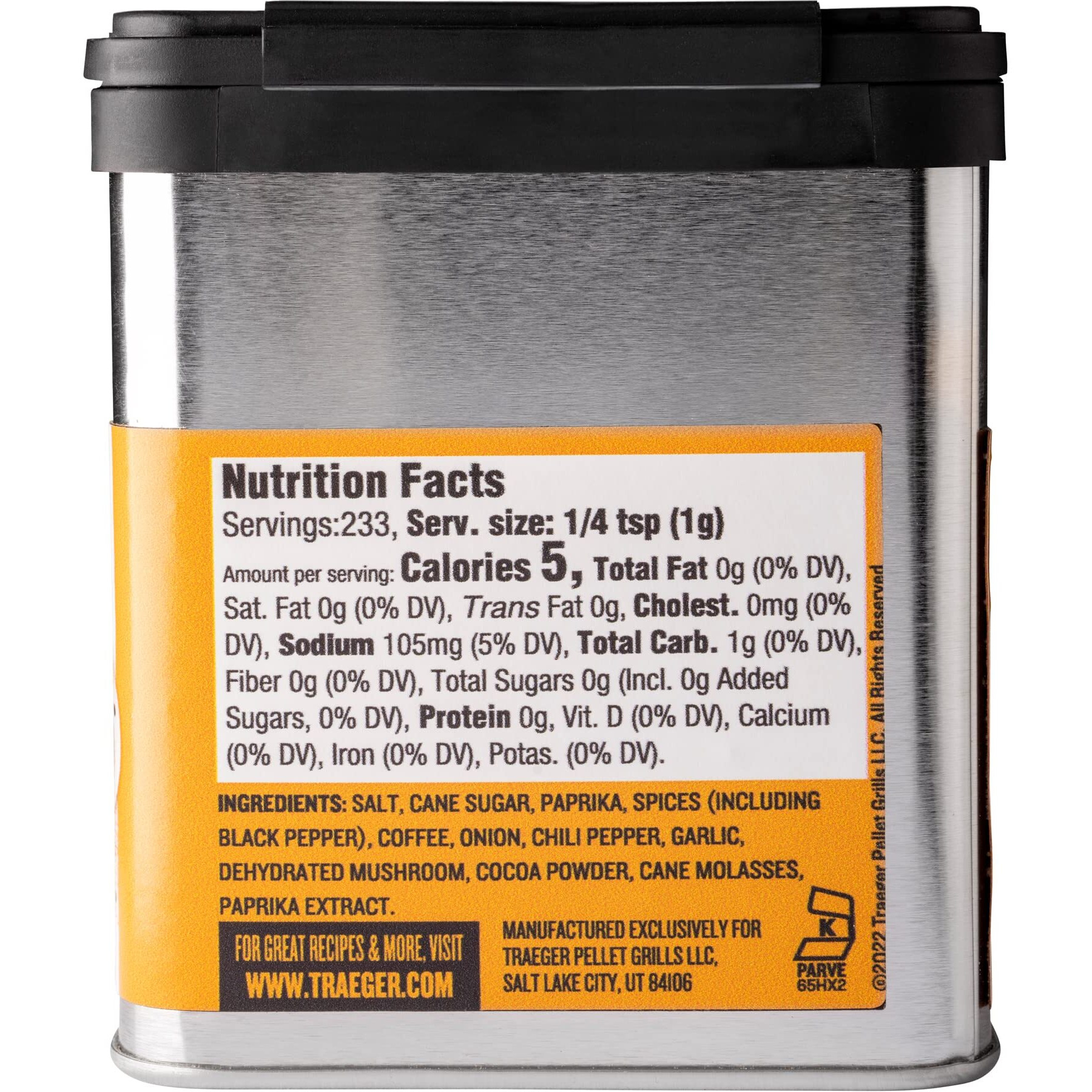 Traeger Grills Spc172 Coffee Rub With Coffee, Cocoa, & Black Pepper
