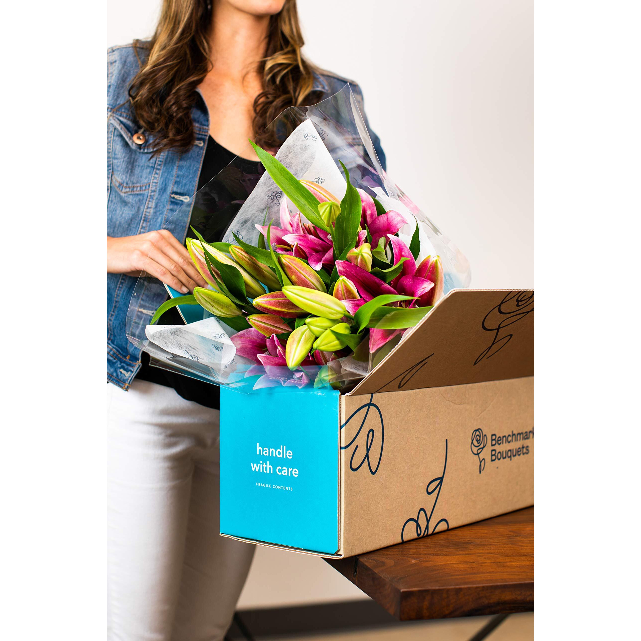 Benchmark Bouquets, 8 Stem Stargazer Lilies, Glass Vase Included, Gift Fresh Flowers For Birthday, Anniversary, Get Well, Sympathy, Congratulations, Thank You, Just Because