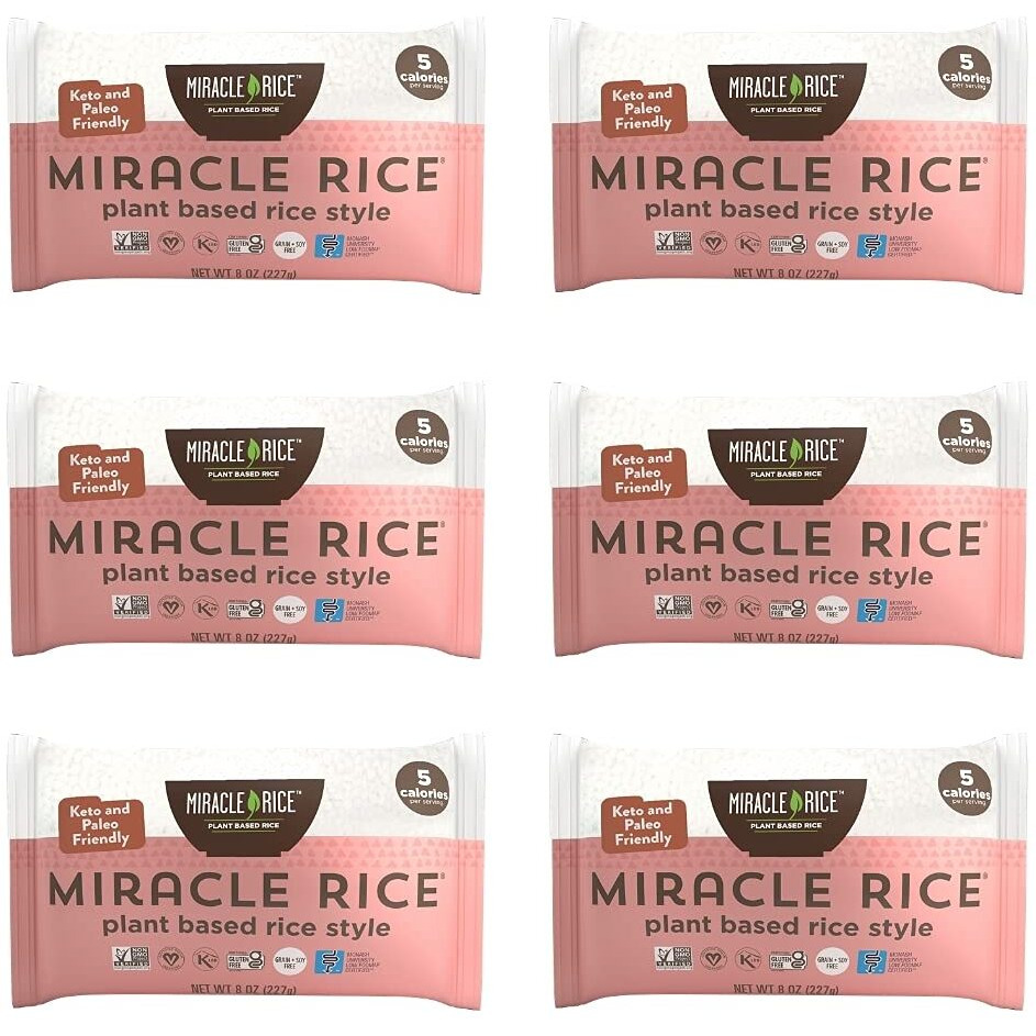 Miracle Noodle Miracle Rice - Konjac Rice, Keto Rice, Plant-Based, Gluten-Free, Soy Free, Low Carb Rice, Low-Calorie Rice, Grain Free, Perfect For Stir-Fry, Rice Pilaf, & Rice Pudding - 8 Oz, 6-Pack