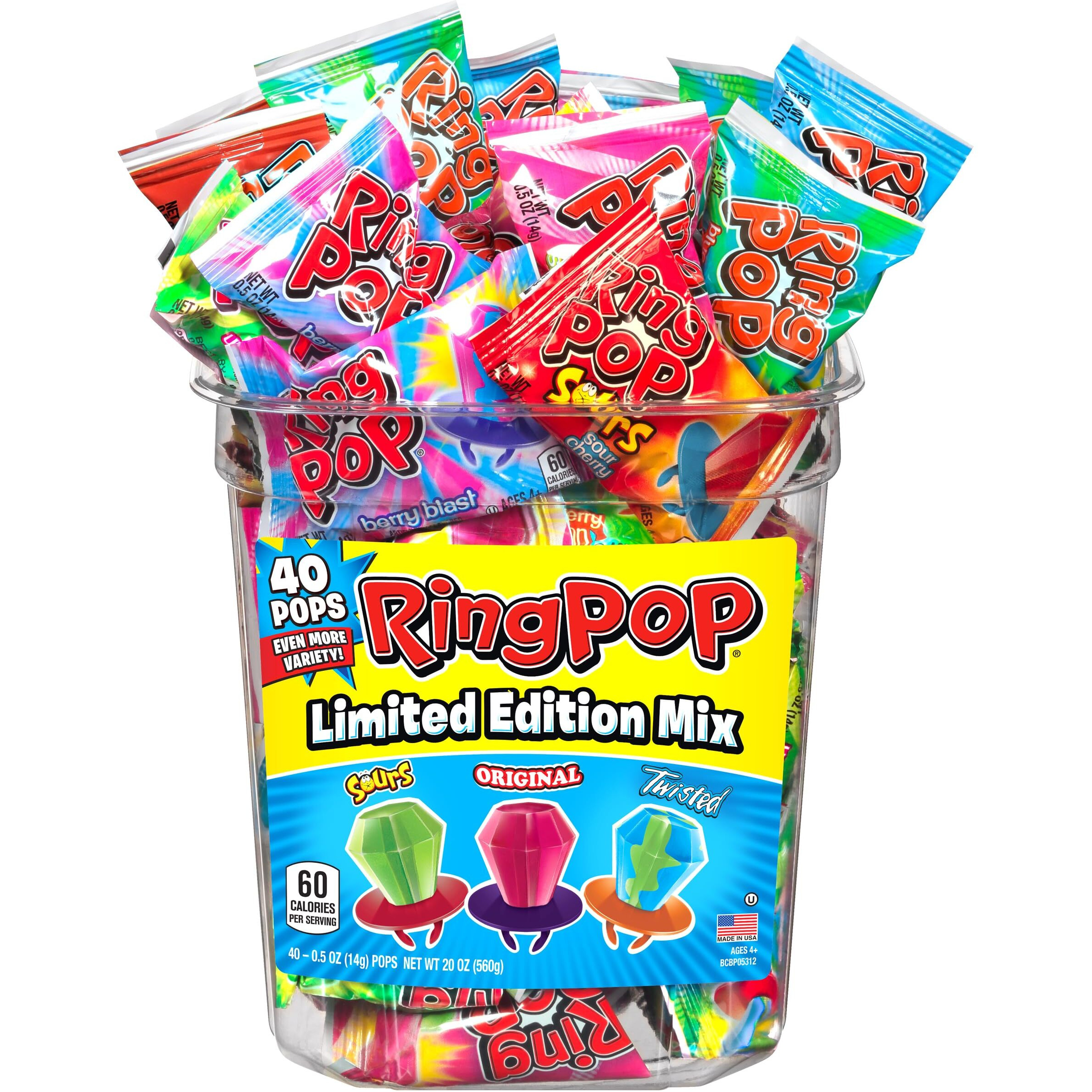 Ring Pop Hard Candy Pops, Variety Pack, 560 Grams, 40 Count