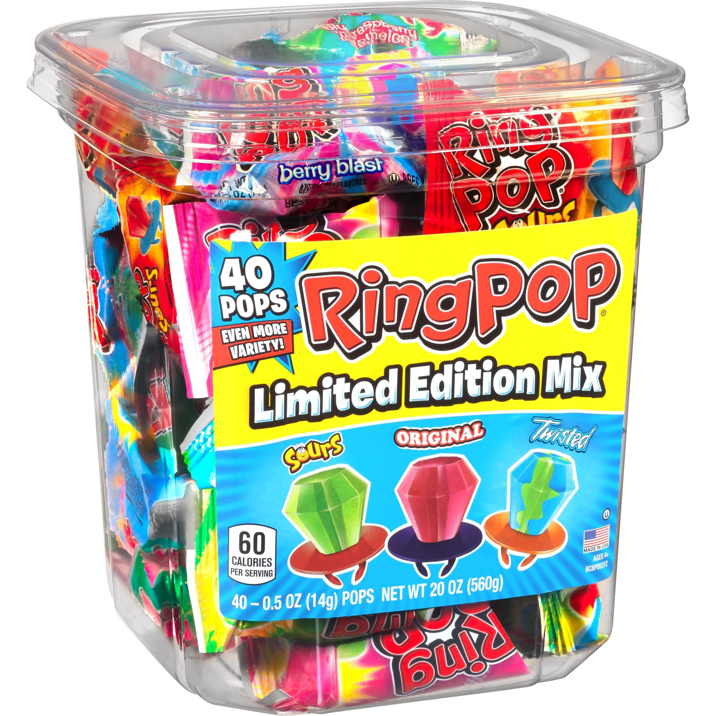 Ring Pop Hard Candy Pops, Variety Pack, 560 Grams, 40 Count
