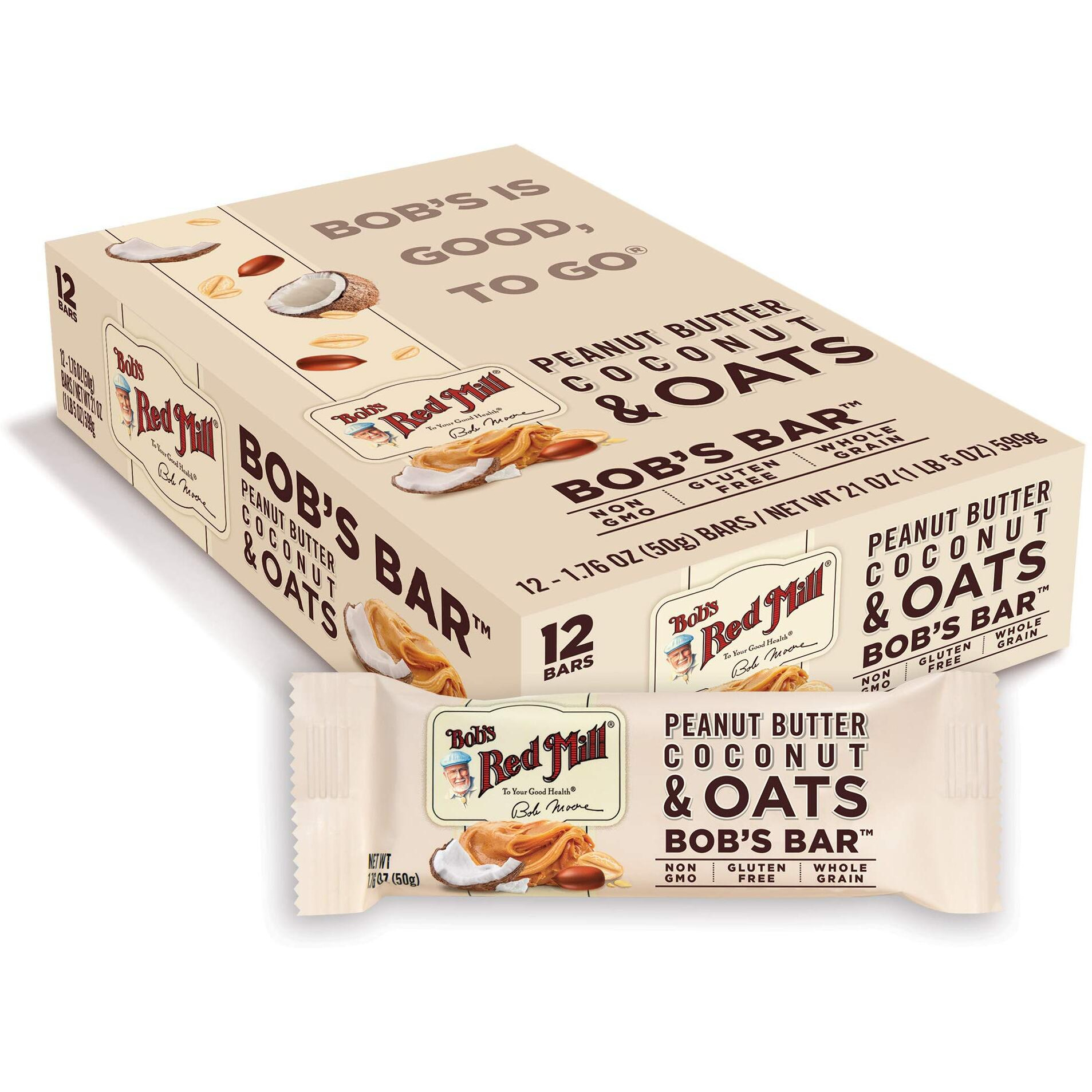 Bob's Red Mill Peanut Butter Coconut & Oats Snack Bar - 1.76 Ounce (Pack Of 12) - Gluten Free, Non-Gmo, Whole Grain