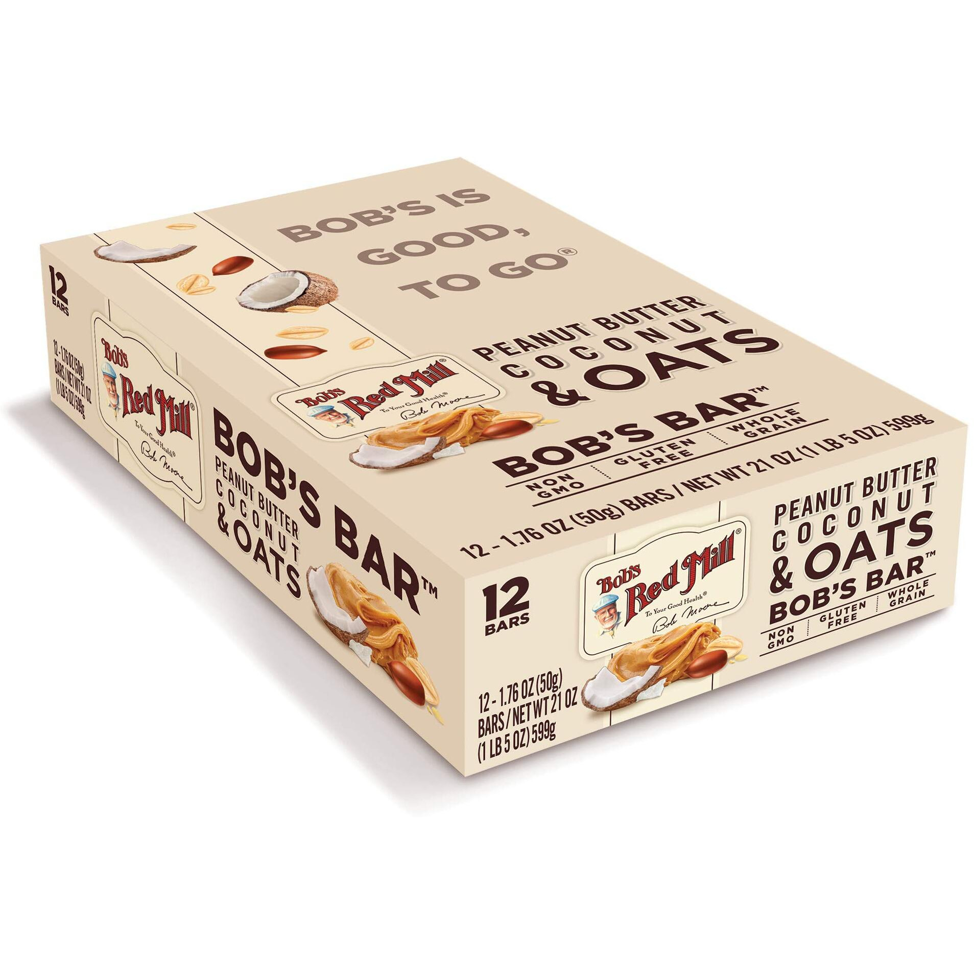 Bob's Red Mill Peanut Butter Coconut & Oats Snack Bar - 1.76 Ounce (Pack Of 12) - Gluten Free, Non-Gmo, Whole Grain