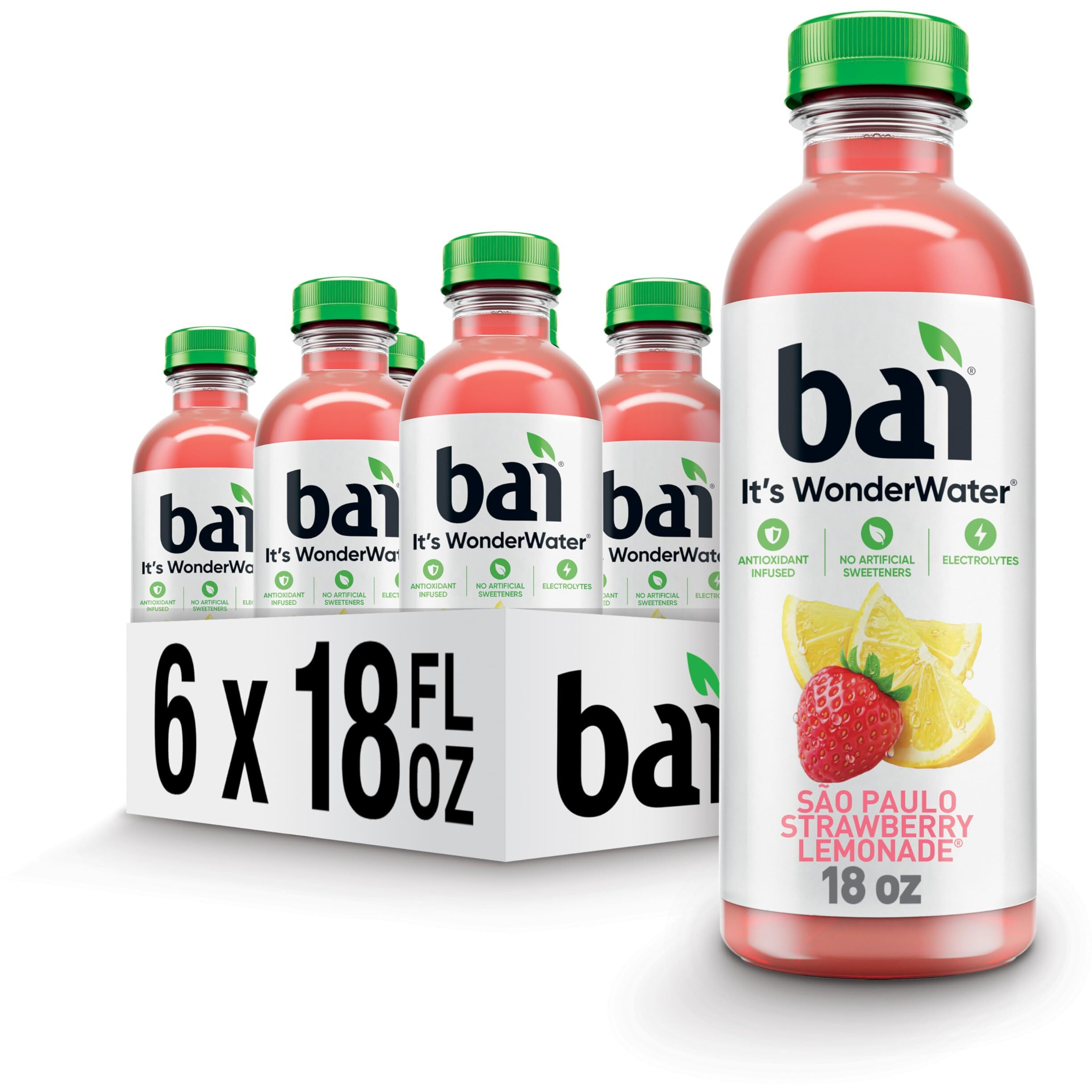Bai Antioxidant Infused Water Beverage, So Paulo Strawberry Lemonade, With Vitamin C And No Artificial Sweeteners, 18 Fluid Ounce Bottle, 6 Pack