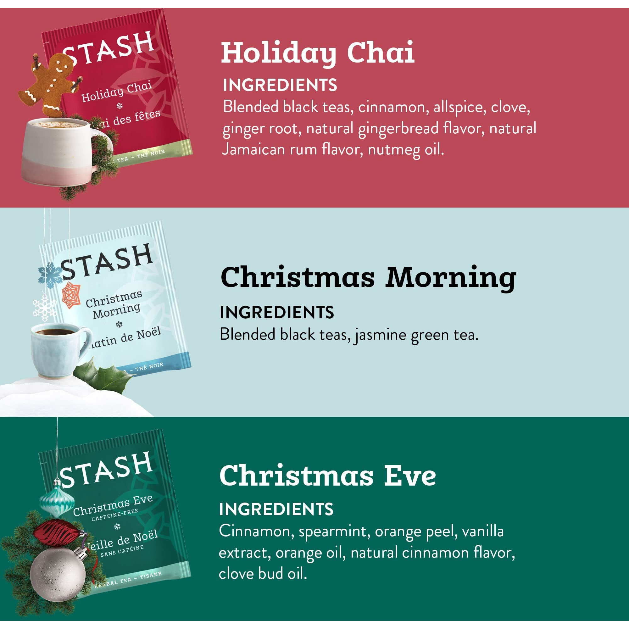 Stash Tea Holidays Are Here Variety Pack Sampler Assortment - Caffeinated, Non-Gmo Project Verified Premium Tea With No Artificial Ingredients, 18 Count (Pack Of 6) - 108 Bags Total