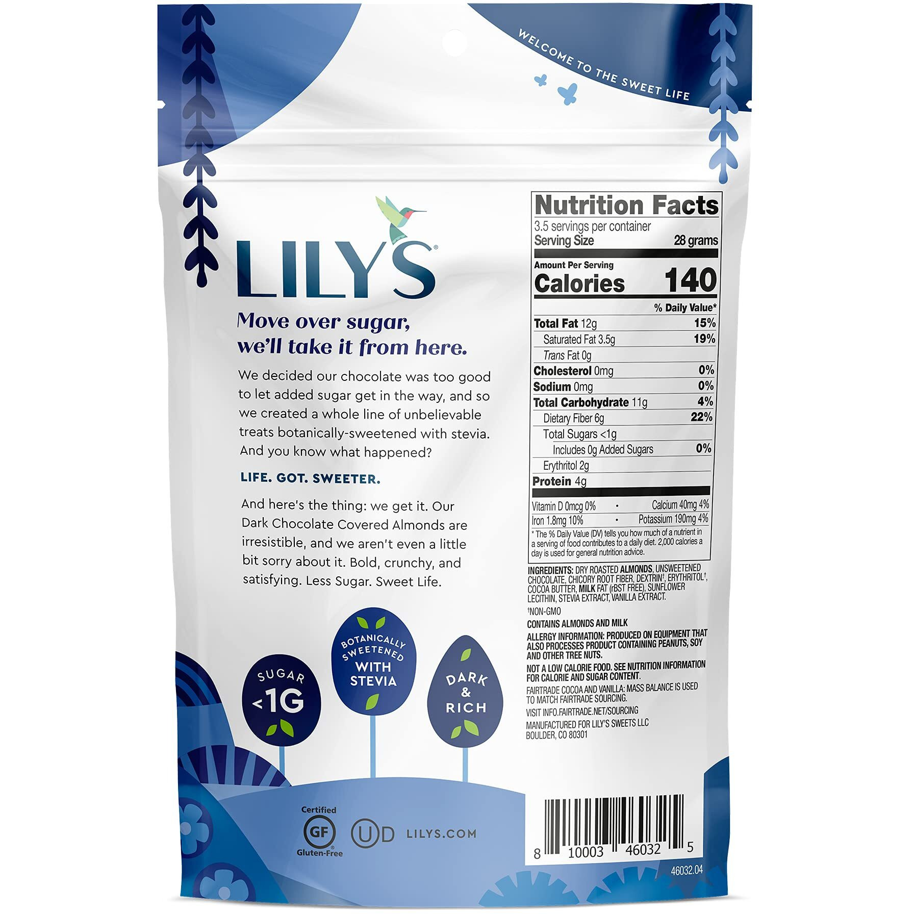 Dark Chocolate Covered Almonds By Lily's Sweets, Made With Stevia, No Added Sugar, Low-Carb, Keto-Friendly Christmas Candy | Fair Trade, Gluten-Free & Non-Gmo Ingredients | 3.5 Oz (Pack Of 3), 10.5 Oz