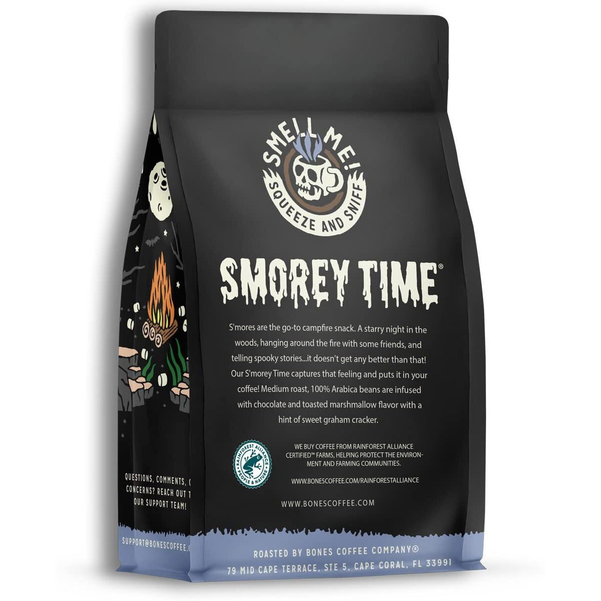Bones Coffee Company S'Morey Time Whole Coffee Beans S'Mores And Graham Crackers Flavor, Low Acid Flavored Coffee, Made With Arabica Coffee Beans, Medium Roast Coffee, Coffee Lover Gift Ideas (12 Oz)