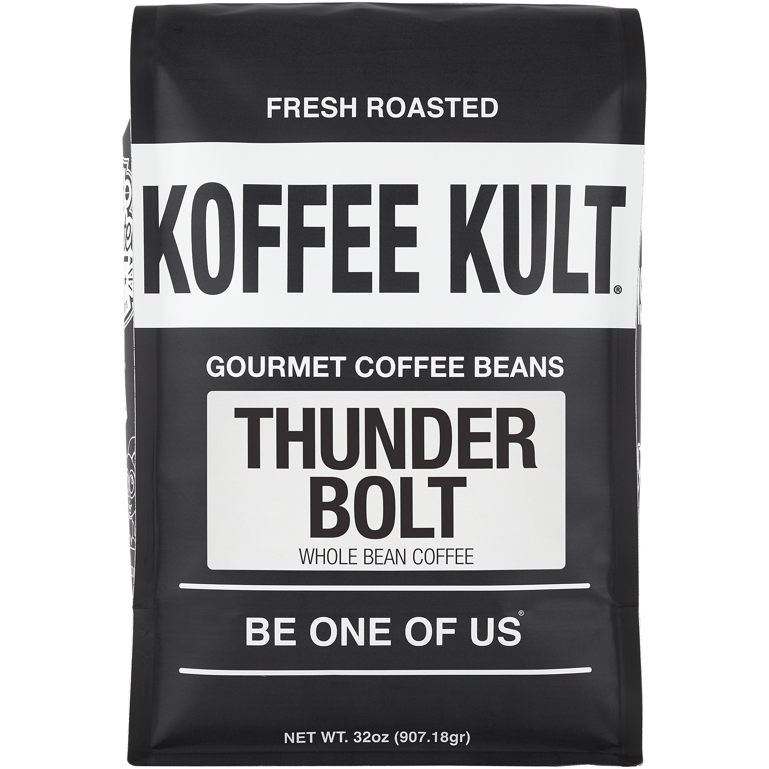 Koffee Kult Thunder Bolt Dark Roast Coffee Beans, Whole Bean, Fresh Roasted, 100% Arabica Robust Blend Of Colombian And Brazil Whole Beans Bulk 32Oz