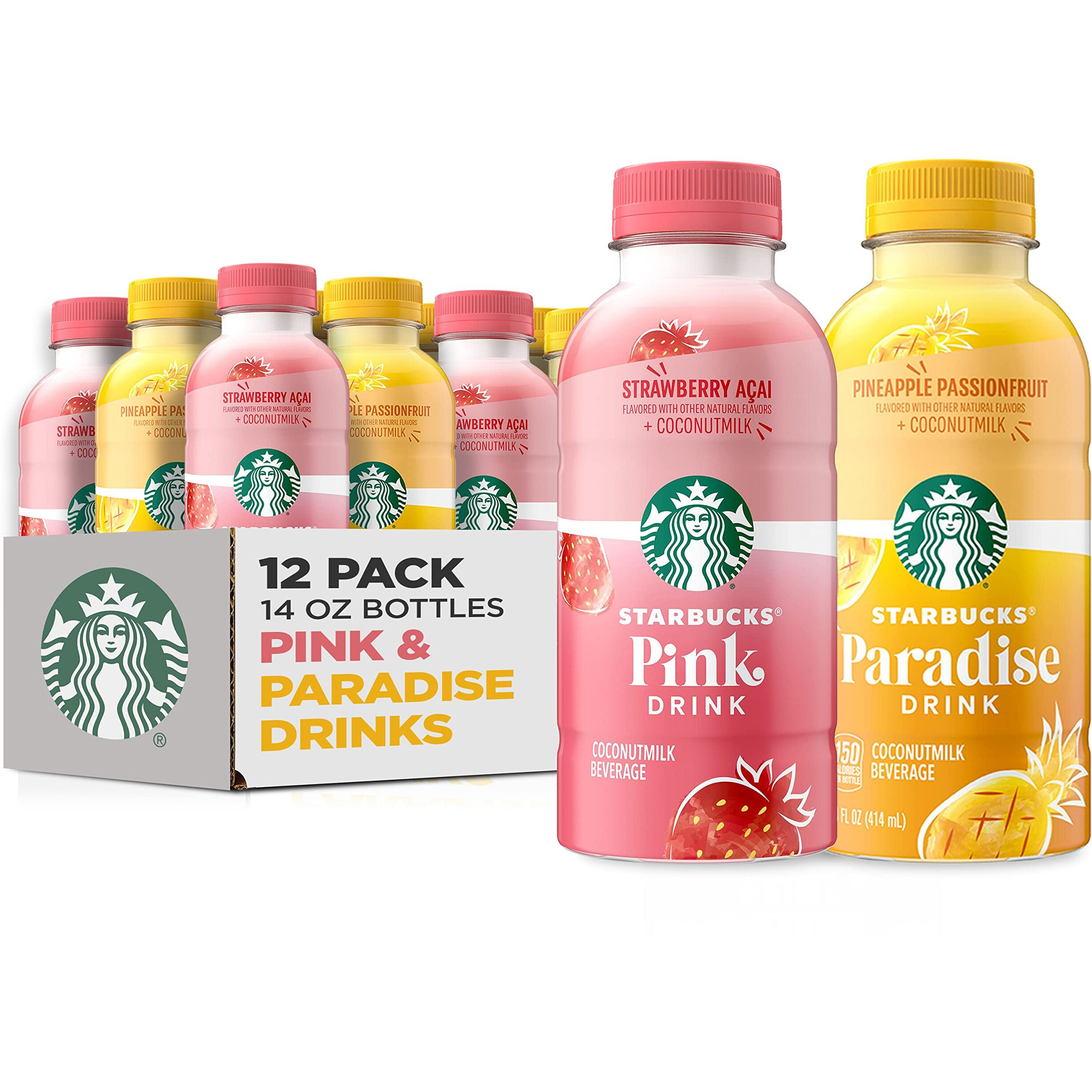 Starbucks Pink & Paradise Drink, 2 Flavor Variety Pack, Coconut Milk, 14Oz Bottles (12 Pack)