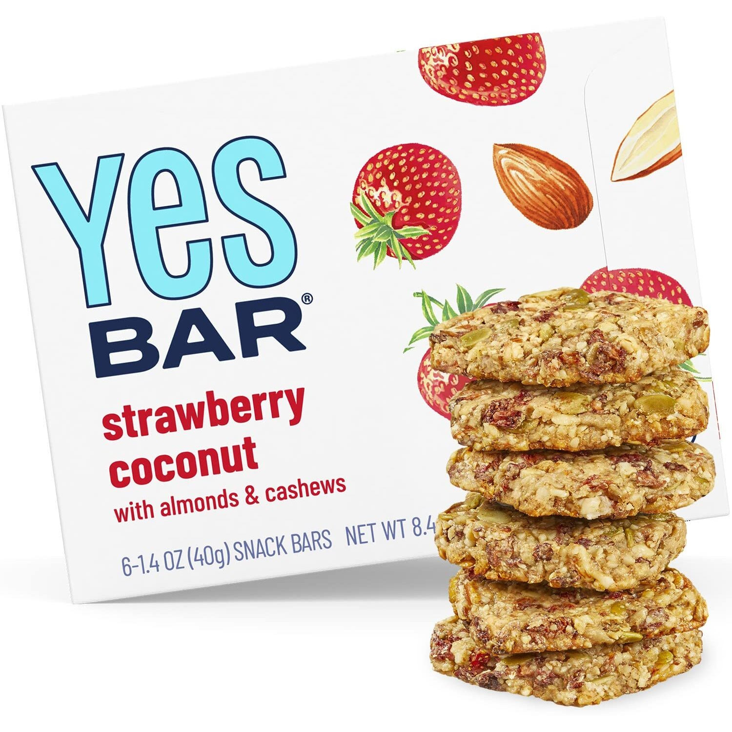 The Yes Bar - Strawberry Coconut - Plant Based Protein, Decadent Snack Bar - Vegan, Paleo, Gluten Free, Dairy Free, Low Sugar, Healthy Snack, Breakfast, Low Carb, Keto Friendly (Pack Of 6)