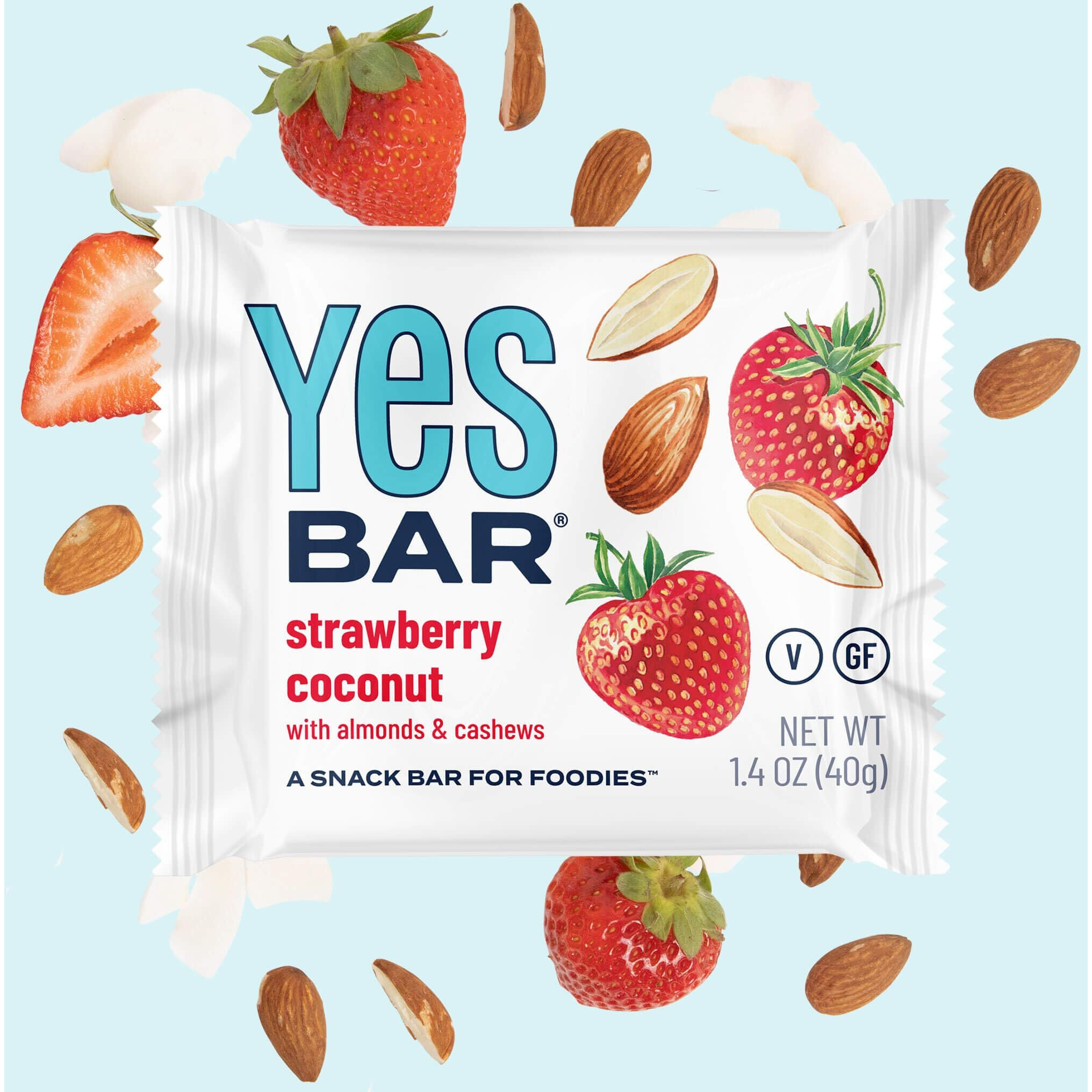 The Yes Bar - Strawberry Coconut - Plant Based Protein, Decadent Snack Bar - Vegan, Paleo, Gluten Free, Dairy Free, Low Sugar, Healthy Snack, Breakfast, Low Carb, Keto Friendly (Pack Of 6)