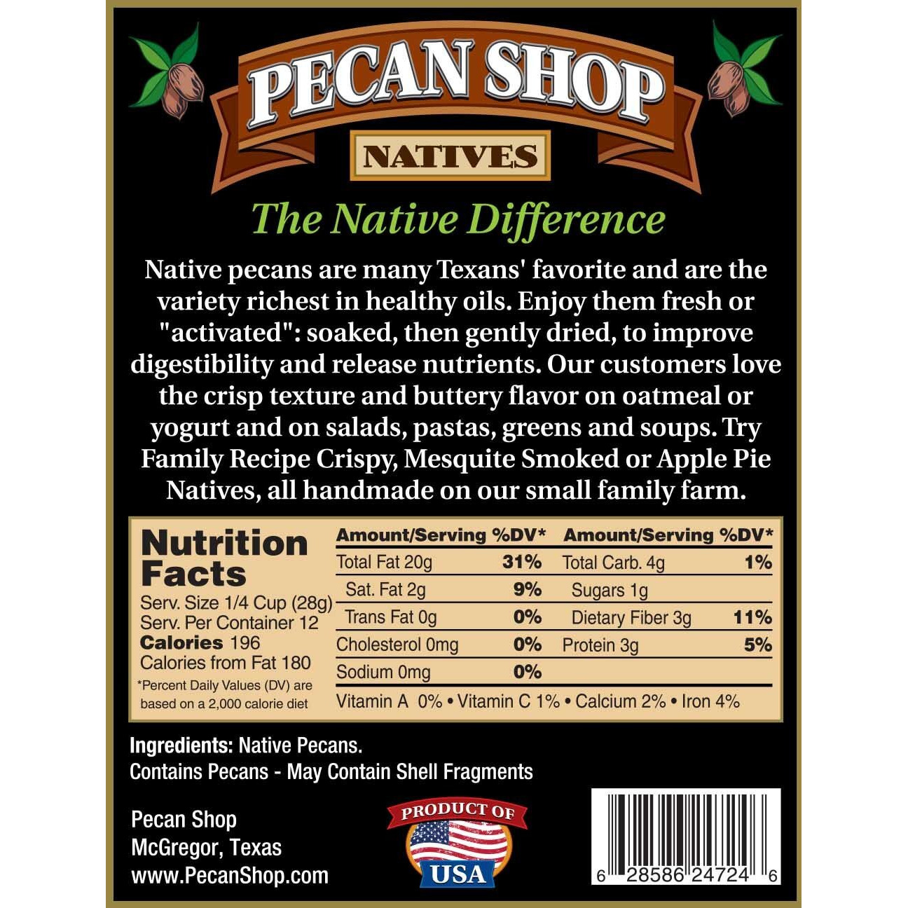 Pecan Shop Raw Unpasteurized Shelled Texas Native Pecans, Wild-Harvested And Tested Pesticide-Free Pecan Halves In Oxygen-Barrier Bag For Peak Freshness - 5 Lb
