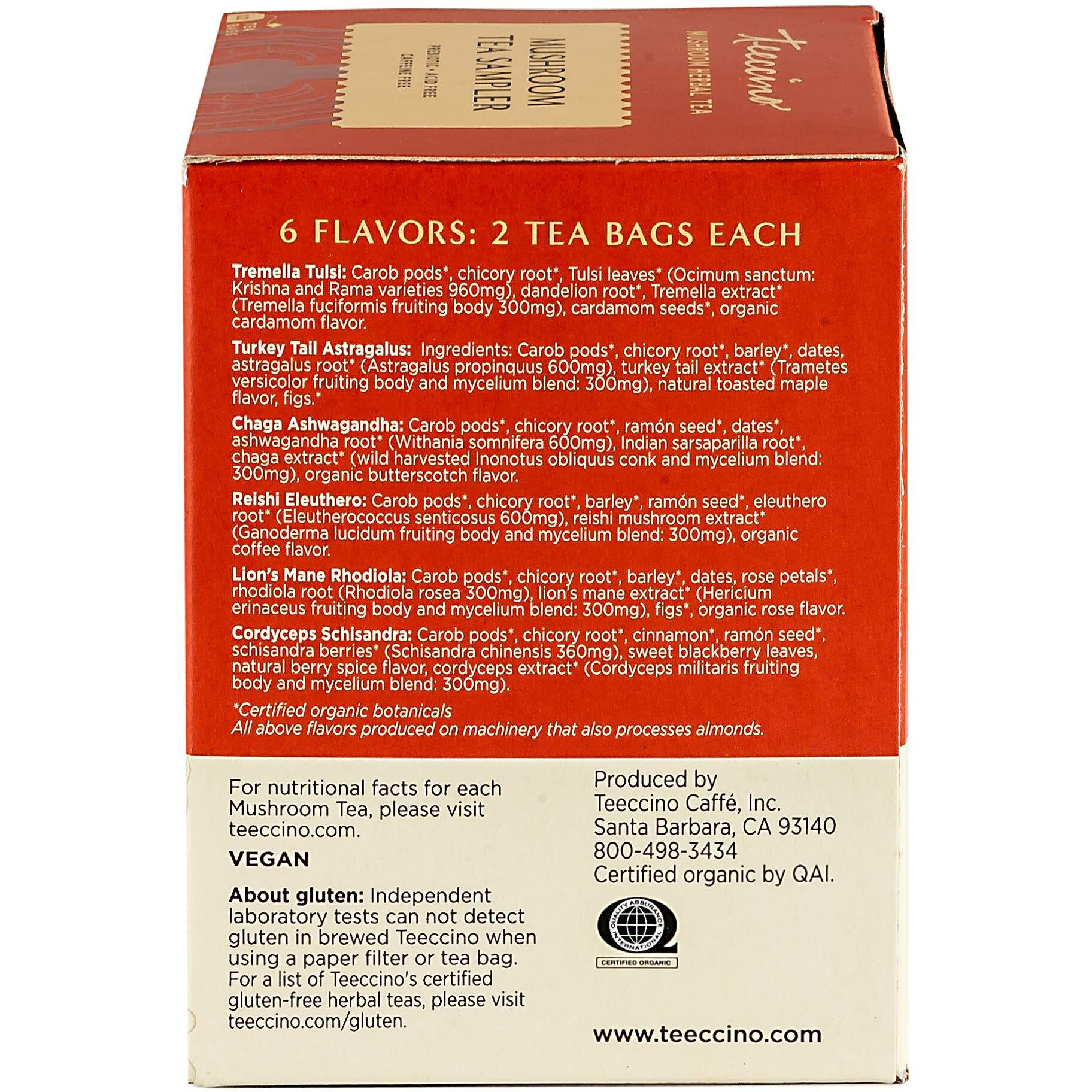 Teeccino Mushroom Herbal Tea - Mushroom Adaptogen Tea Sampler - Support Your Health With Mushrooms And Adaptogenic Herbs, Prebiotic, Caffeine Free, Acid Free, 12 Tea Bags