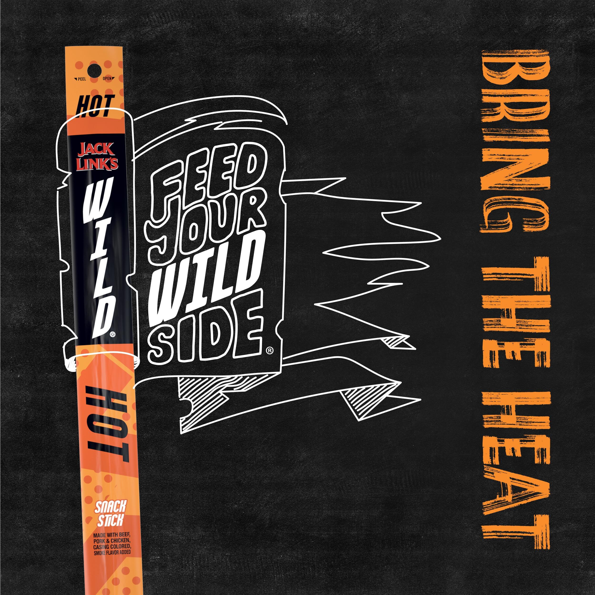 Jack Link's Wild Beef Sticks, Hot - Spicy Protein Snack, Meat Stick With 14G Of Protein, Individually Wrapped Beef Snack Sticks, 2.2 Oz. (Pack Of 24)