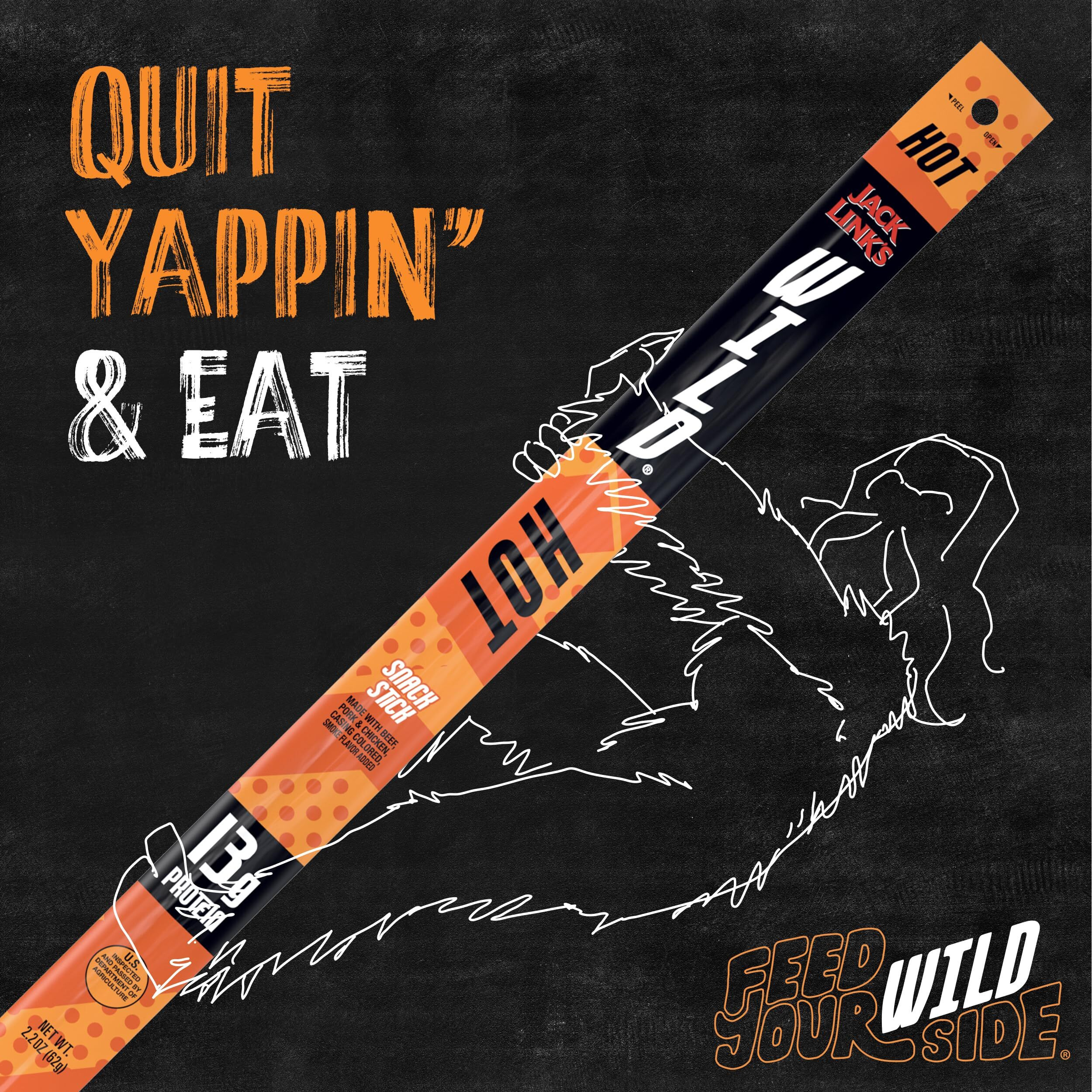 Jack Link's Wild Beef Sticks, Hot - Spicy Protein Snack, Meat Stick With 14G Of Protein, Individually Wrapped Beef Snack Sticks, 2.2 Oz. (Pack Of 24)
