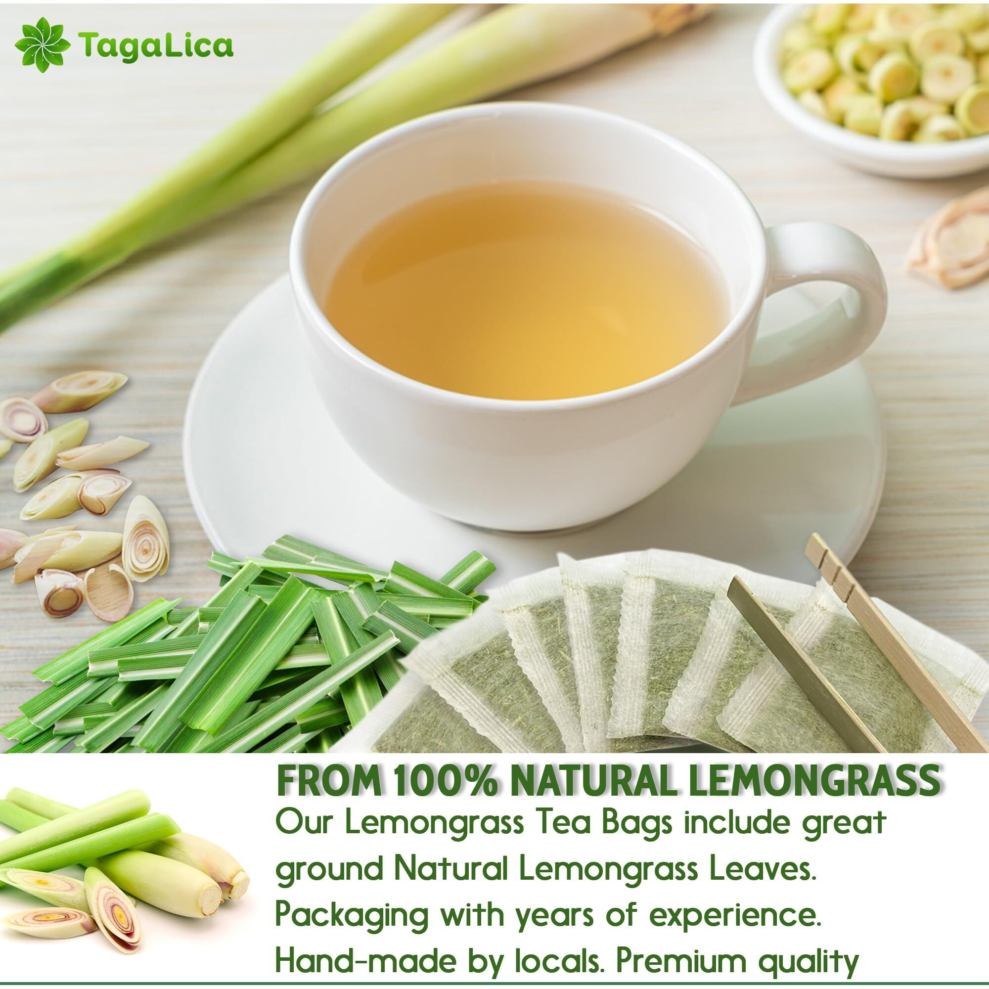 135 Lemongrass Tea Bags, 100% Natural & Pure Lemongrass Leaves, Eco-Conscious Tea Bags, Lemongrass Herbal Tea. Lemongrass Leaf Tea. No Sugar, No Caffeine, No Gluten, Vegan.