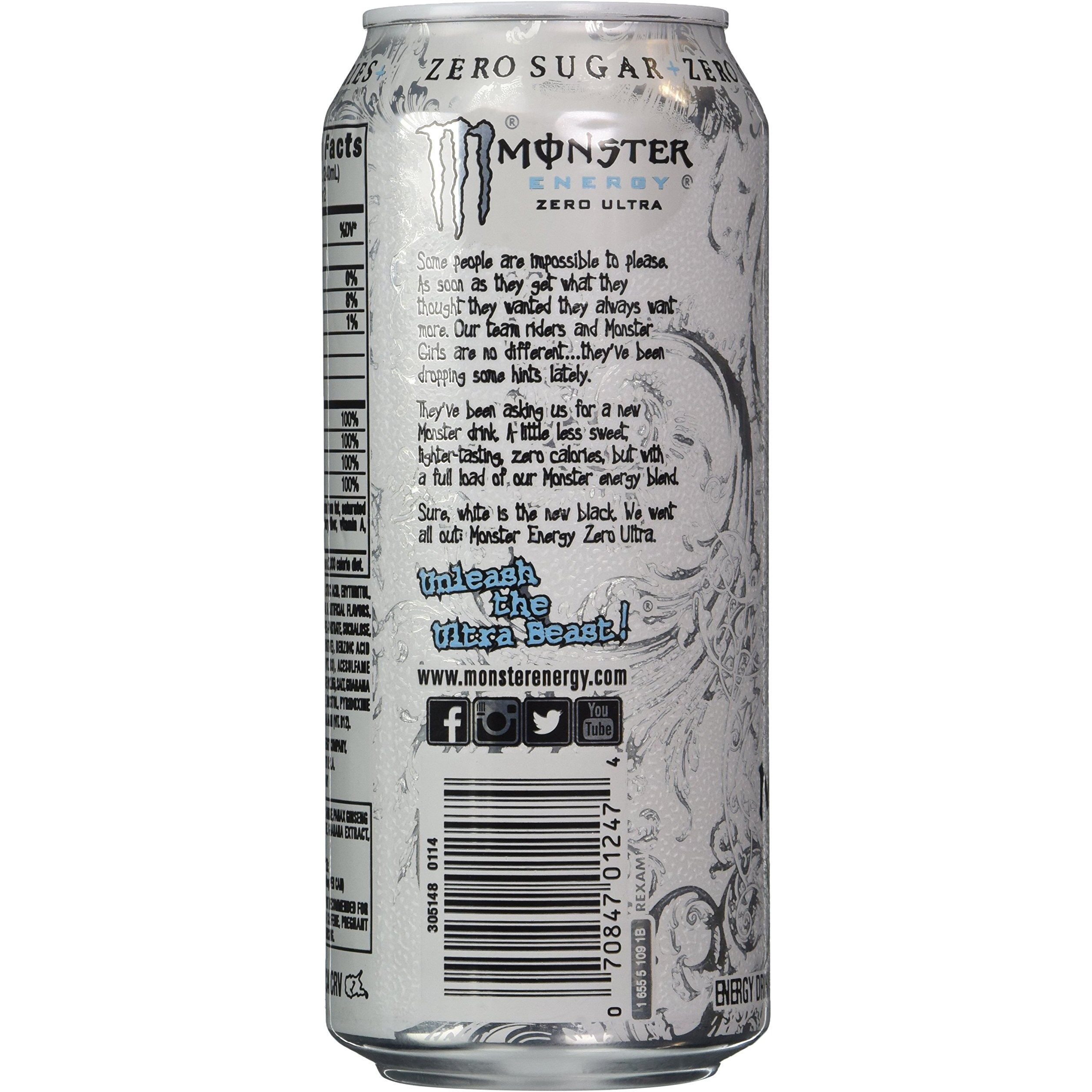 Monster Energy Drink, Zero Ultra, Sugar Free (16 Oz. Cans, 24 Ct.) 384 Fl Oz, 384 Fl. Oz.