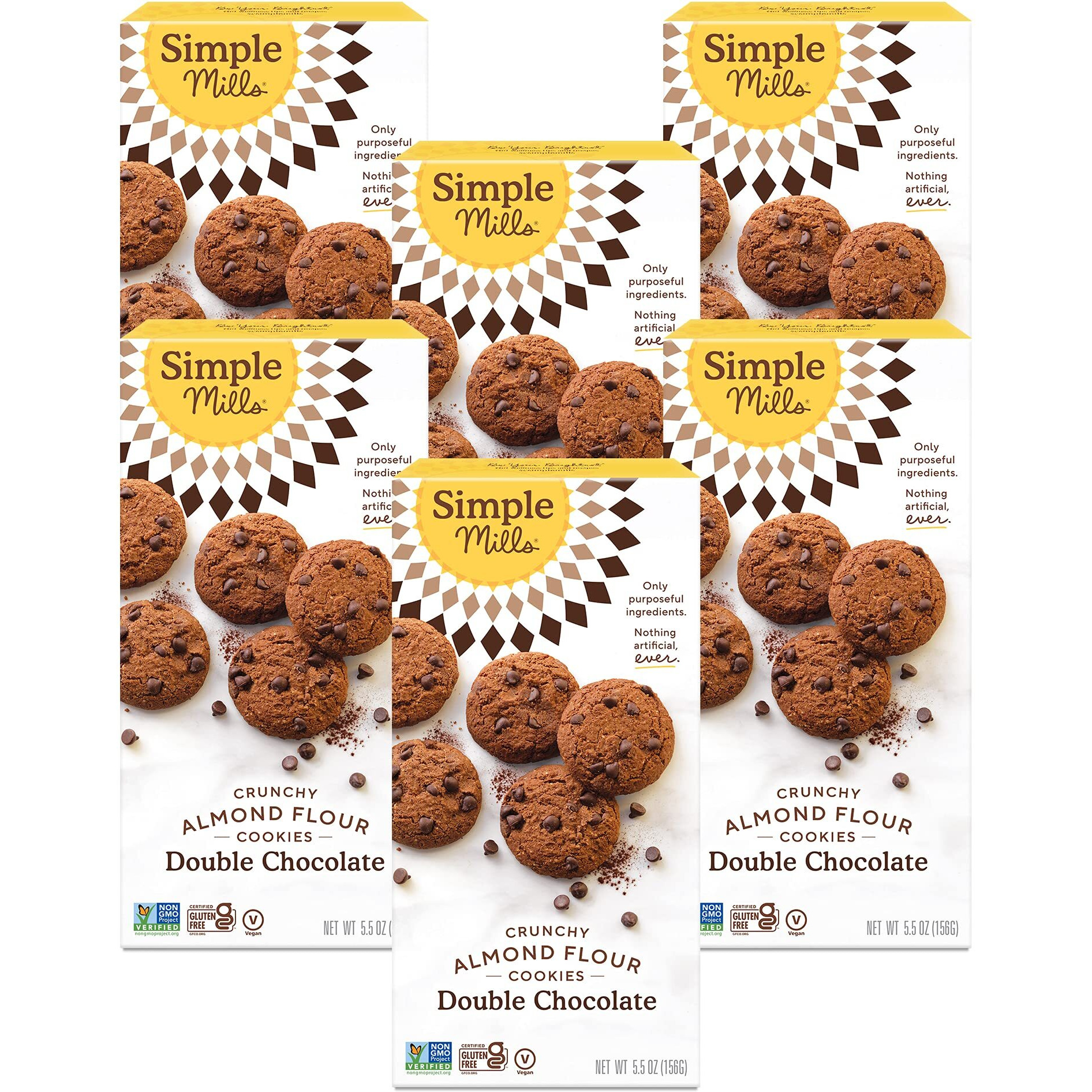 Simple Mills Almond Flour Crunchy Cookies, Double Chocolate Chip - Gluten Free, Vegan, Healthy Snacks, Made With Organic Coconut Oil, 5.5 Ounce (Pack Of 6)