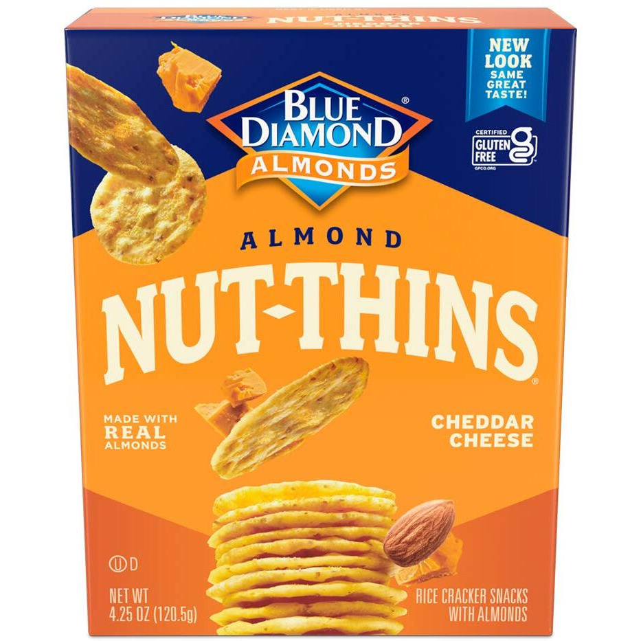 Blue Diamond Almonds Nut Thins Cheddar Cheese Gluten Free Cracker Crisps, 4.25 Oz Boxes (Pack Of 6)