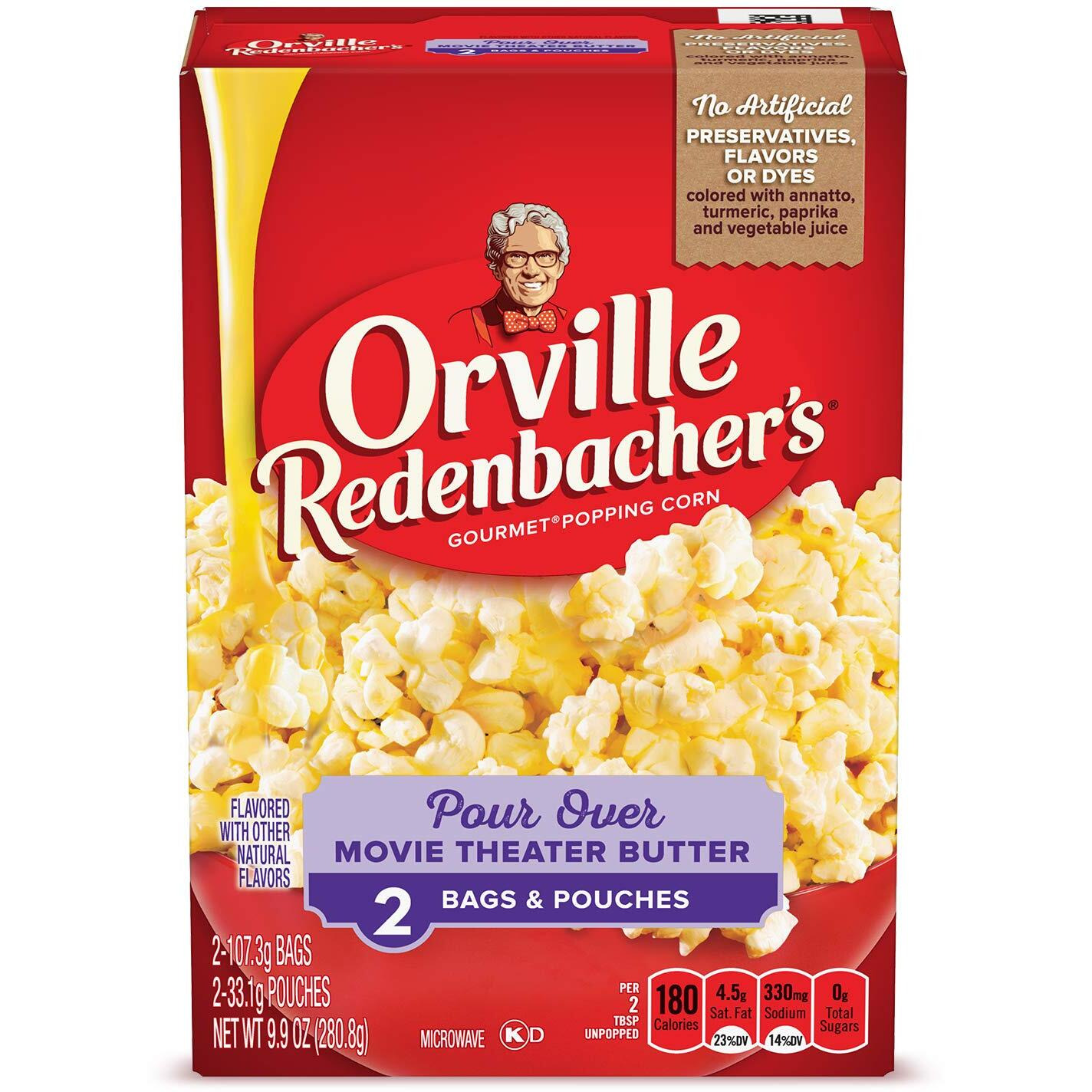 Orville Redenbachers Pour Over Movie Theater Butter Flavored Microwave Popcorn, Gluten Free, 2 Count Popcorn Bags (12 Boxes)