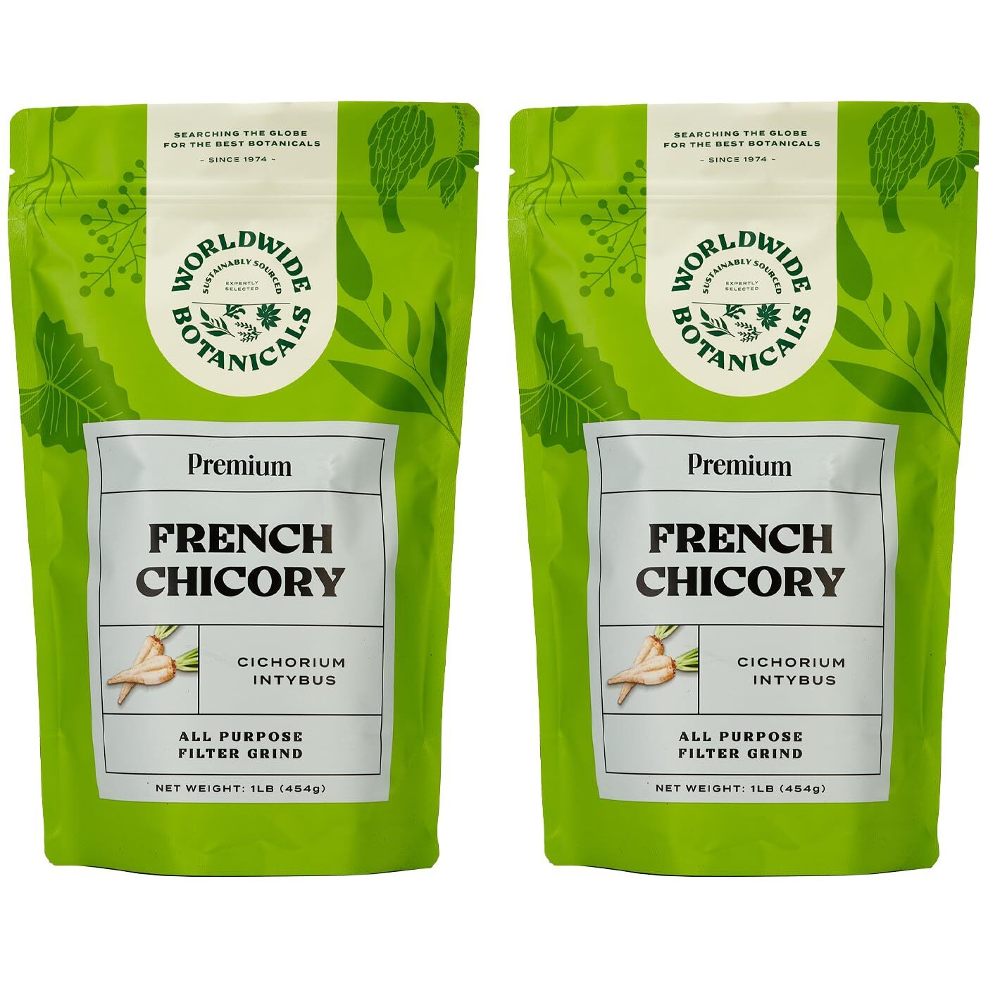 Worldwide Botanicals French Chicory Root - Brew Like Coffee, Blend Roasted Chicory Root With Coffee, Prebiotic Coffee Alternative, Acid Free, Caffeine Free, Kosher, 1 Pound, Pack Of 2
