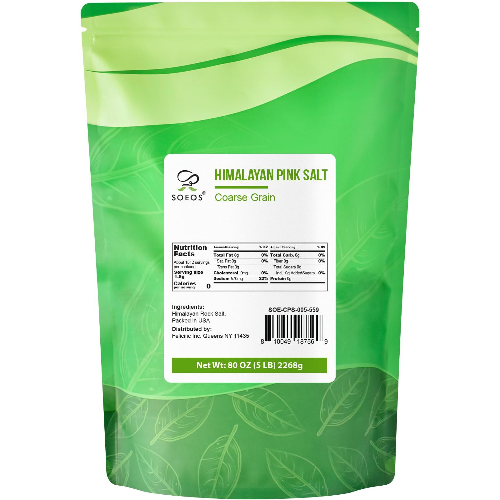 Soeos Himalayan Pink Salt, Coarse Grain, 5 Lbs (Pack Of 1), Non-Gmo Himalayan Pink Salt, Kosher Salt, Sea Salt For Grinder Refill