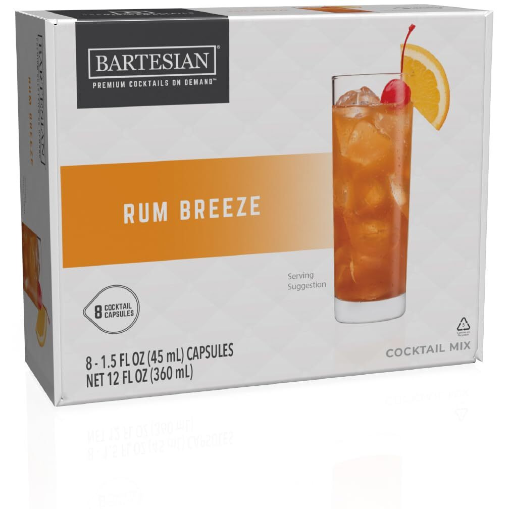 Bartesian Rum Breeze Cocktail Mixer Capsules, Pack Of 8 Cocktail Capsules, For Bartesian Premium Cocktail Maker (55421)
