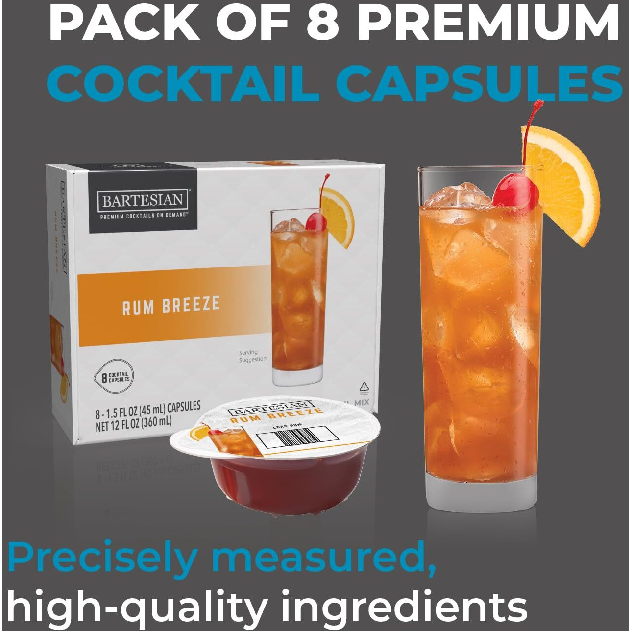 Bartesian Rum Breeze Cocktail Mixer Capsules, Pack Of 8 Cocktail Capsules, For Bartesian Premium Cocktail Maker (55421)