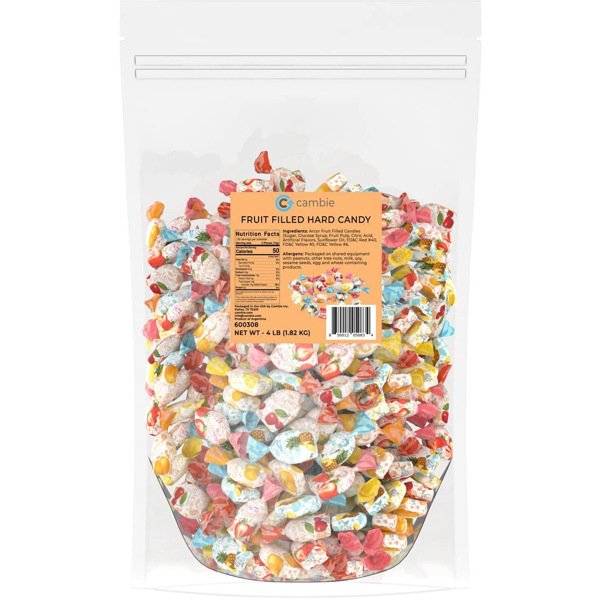 Arcor Fruit Filled Bon Bon Hard Candy By Cambie | Hard Fruit Candy With Soft & Chewy Interior | Individually Wrapped Bon Bons In Strawberry, Cherry, Pineapple, Orange & Lemon | Decadently Sweet Candy From Argentina (4 Lb)