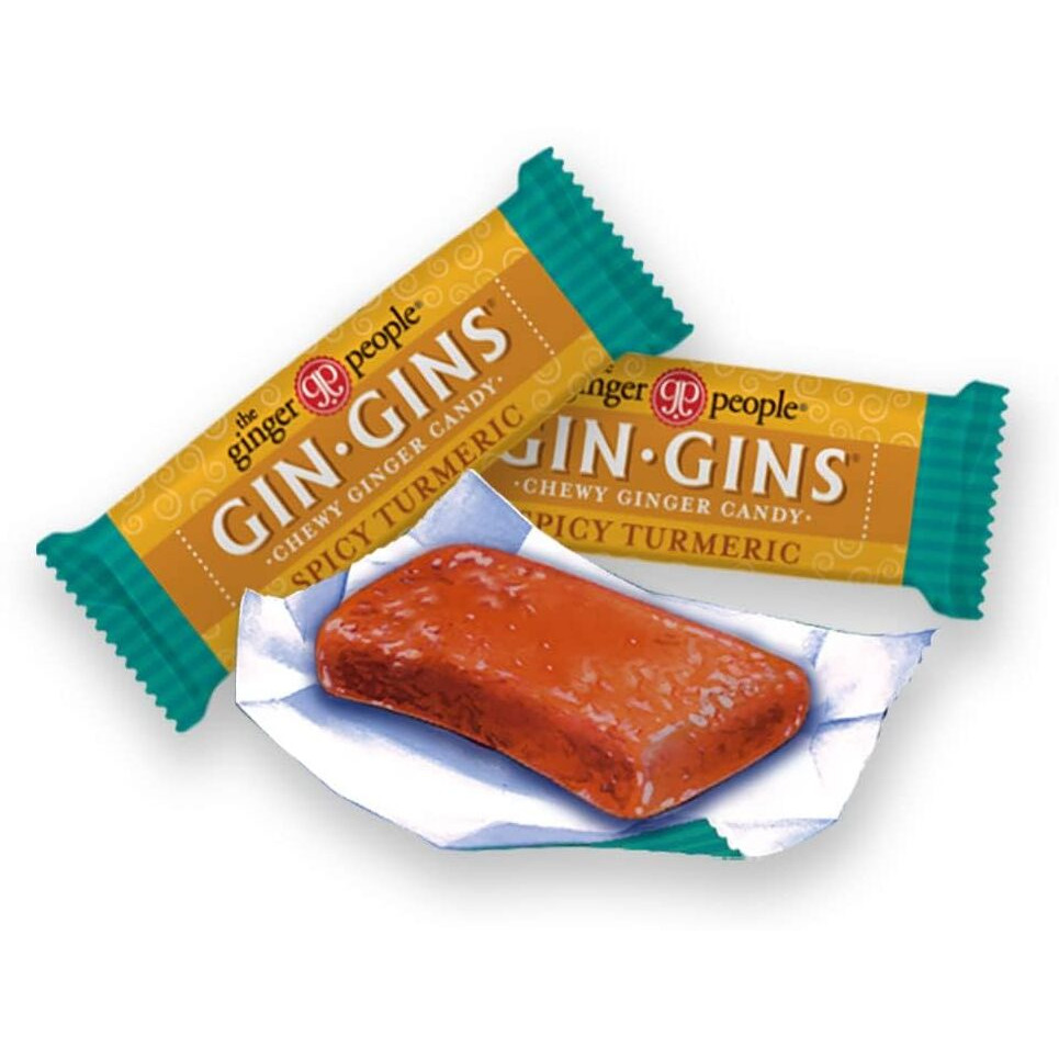Gin Gins Spicy Turmeric Chewy Ginger Candy By The Ginger People - Anti-Nausea And Digestion Aid, Individually Wrapped Healthy Candy - Spicy Turmeric And Ginger Flavor, Large 1 Lb Bag (Pack Of 1)