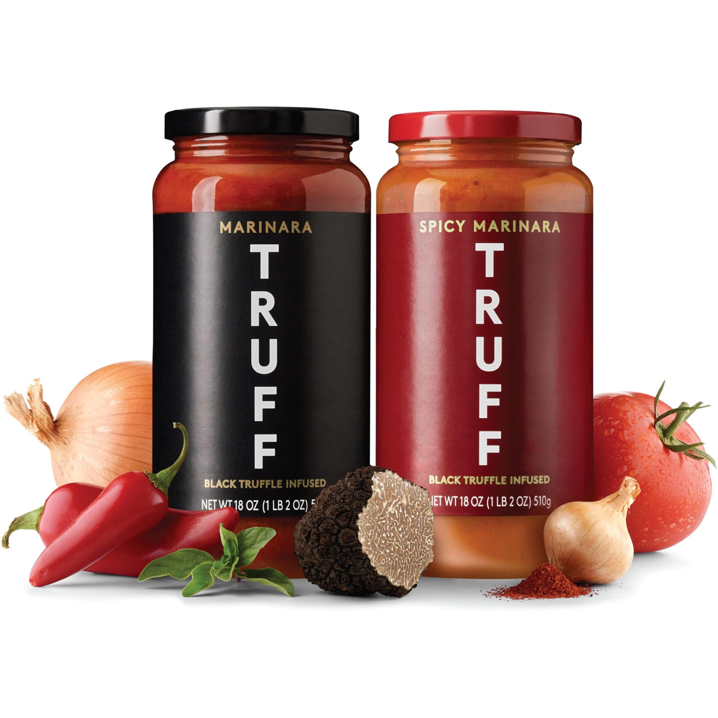 Truff Pasta Sauce Bundle, Black Truffle Marinara And Spicy Marinara | Flavorful Pair Of Regular And Spicy Tomato Sauce For Pasta, Pizza, And More | Non-Gmo, Vegan, Bundle Of 2