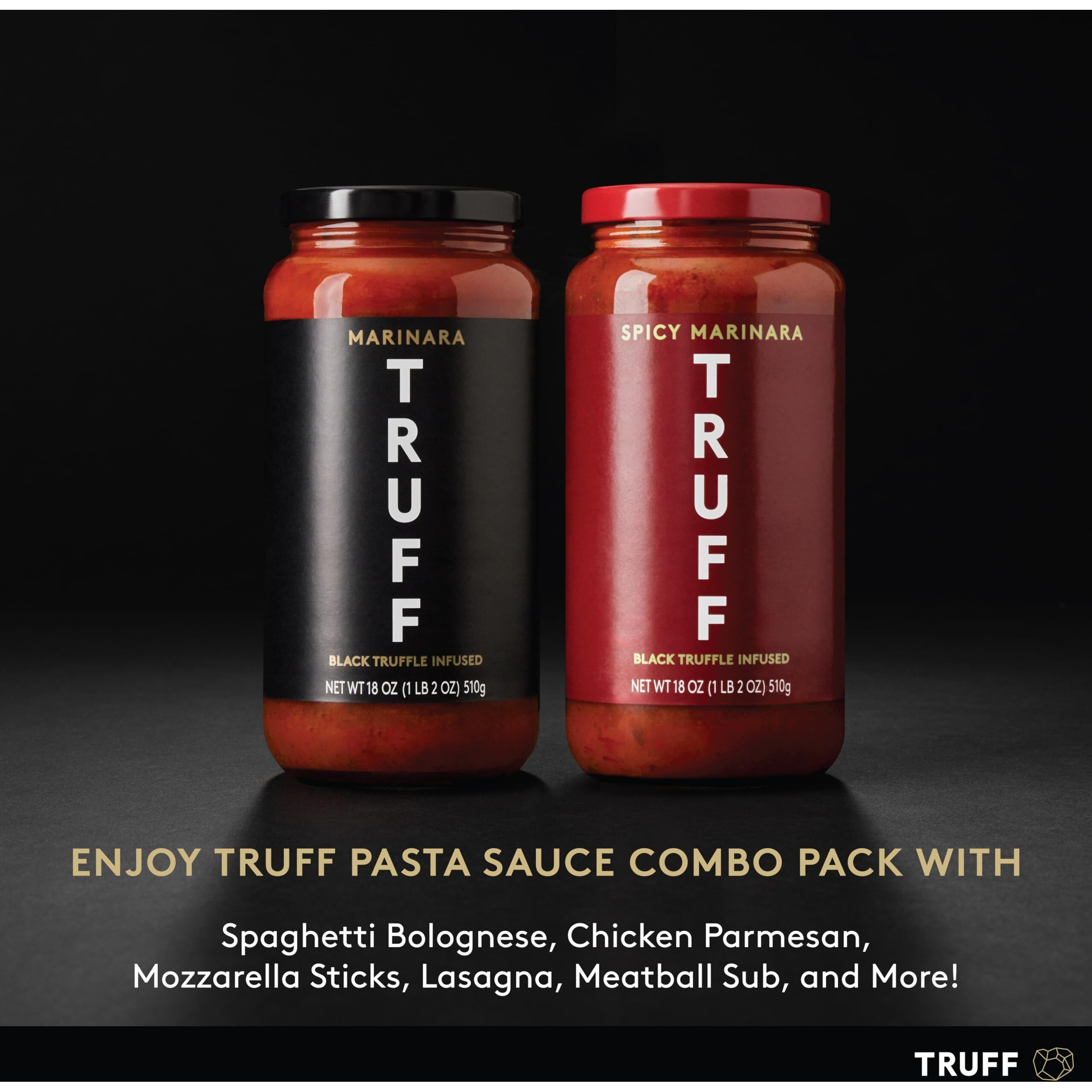 Truff Pasta Sauce Bundle, Black Truffle Marinara And Spicy Marinara | Flavorful Pair Of Regular And Spicy Tomato Sauce For Pasta, Pizza, And More | Non-Gmo, Vegan, Bundle Of 2