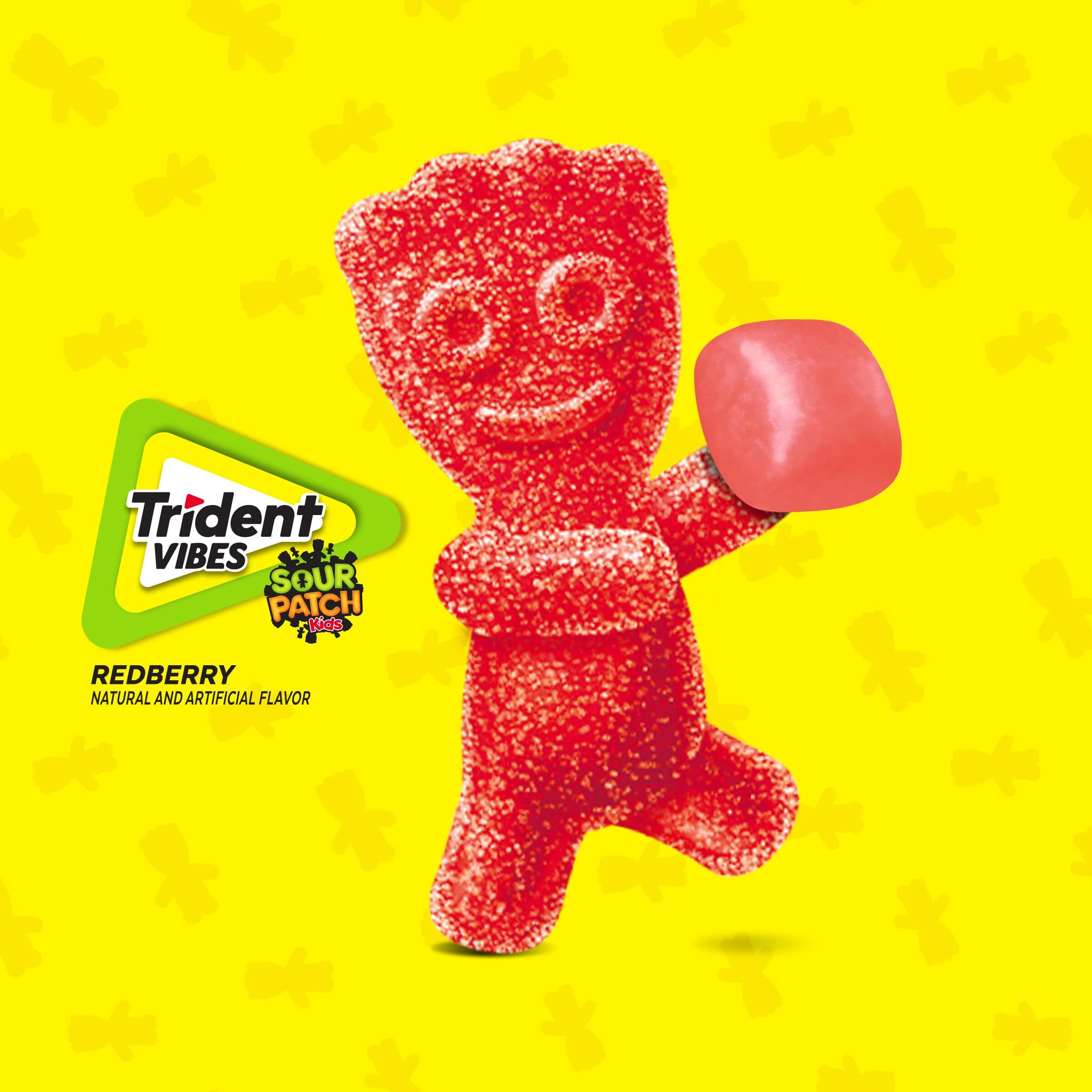 Trident Vibes Sour Patch Kids Redberry Sugar Free Gum, Resealable Pouch, Pack Of 1 (100 Pieces)