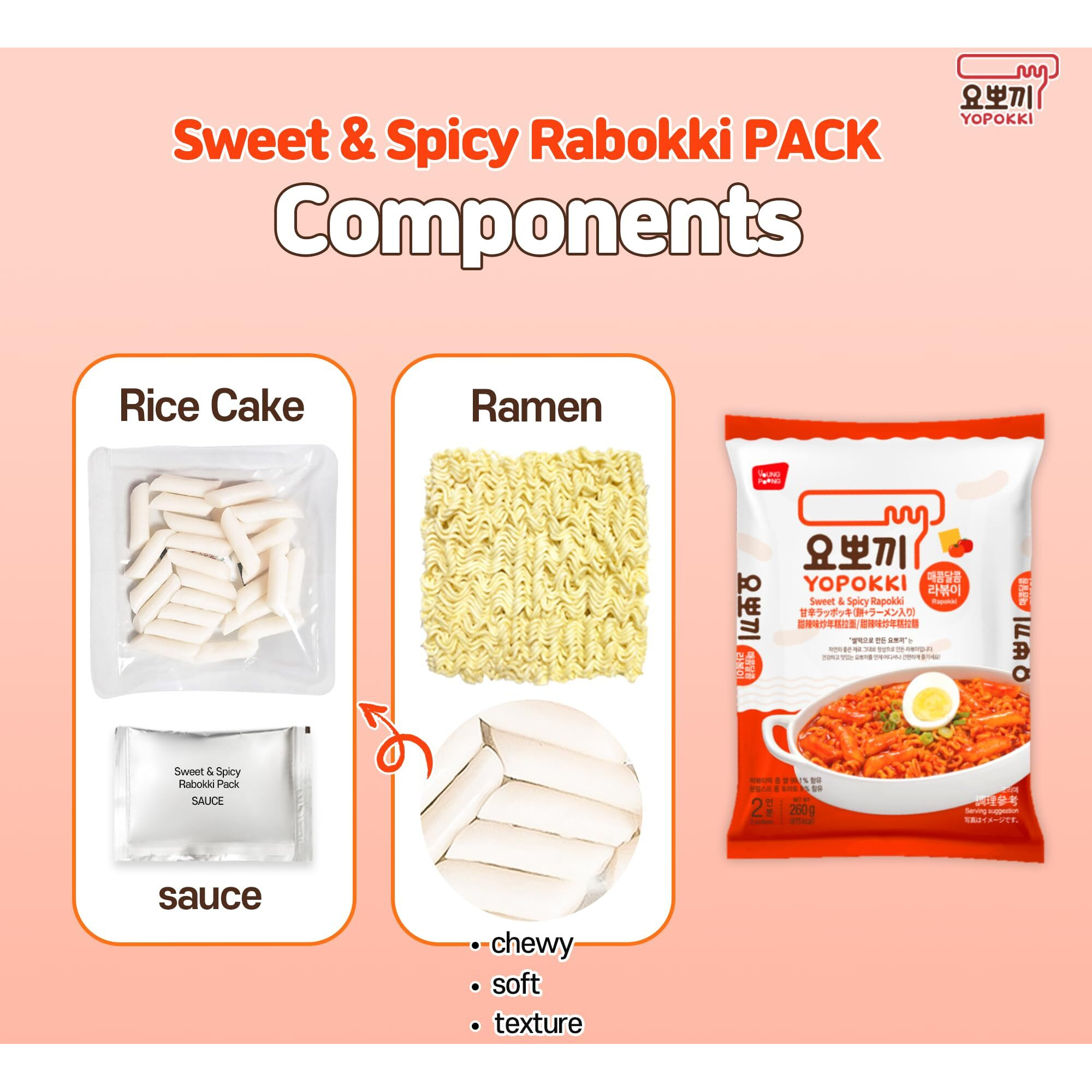 Yopokki Instant Rabokki Pack (Sweet Mild Spicy, Pack Of 2) Korean Street Food With Sweet And Moderately Spicy Sauce Ramen Noodle Topokki Rice Cake - Quick & Easy To Prepare