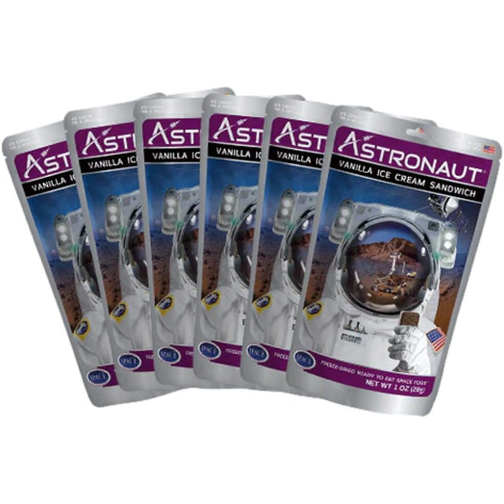 Astronaut Foods Freeze-Dried Ice Cream Sandwich, Nasa Space Dessert, Vanilla, 6 Count