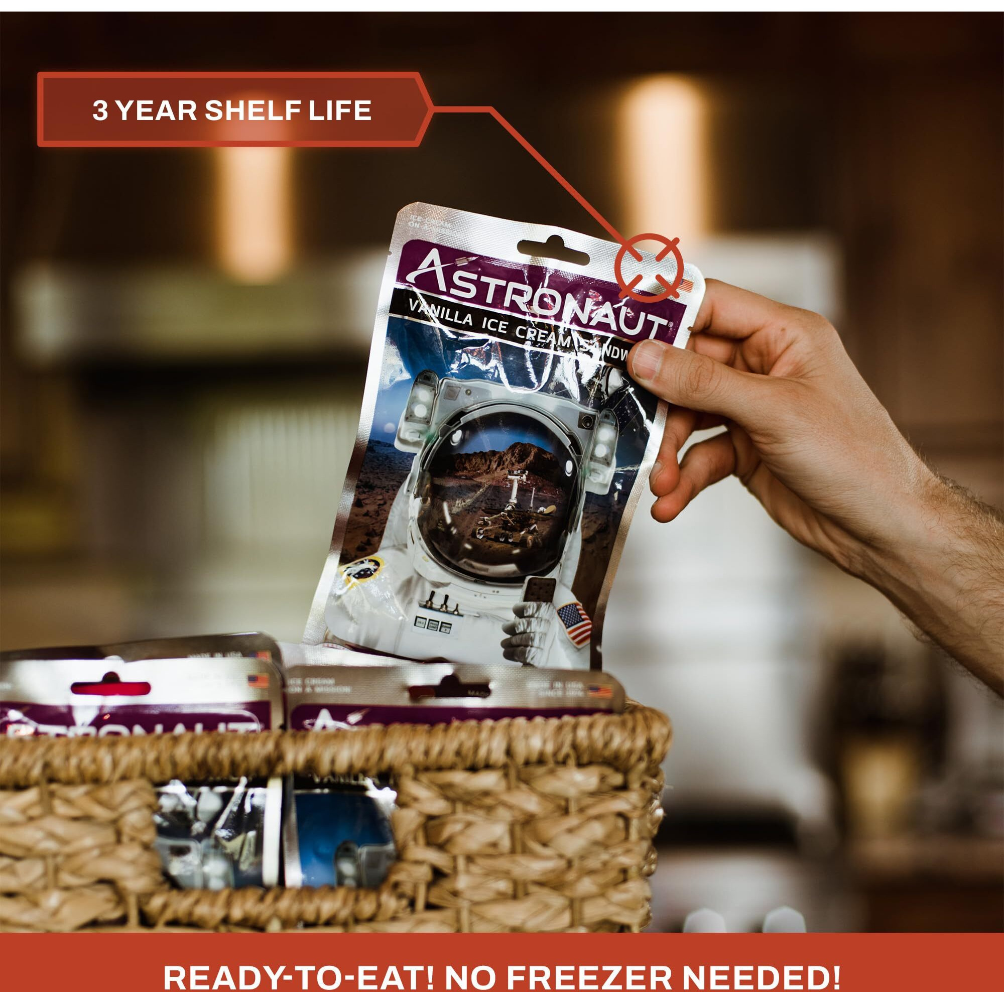 Astronaut Foods Freeze-Dried Ice Cream Sandwich, Nasa Space Dessert, Vanilla, 6 Count