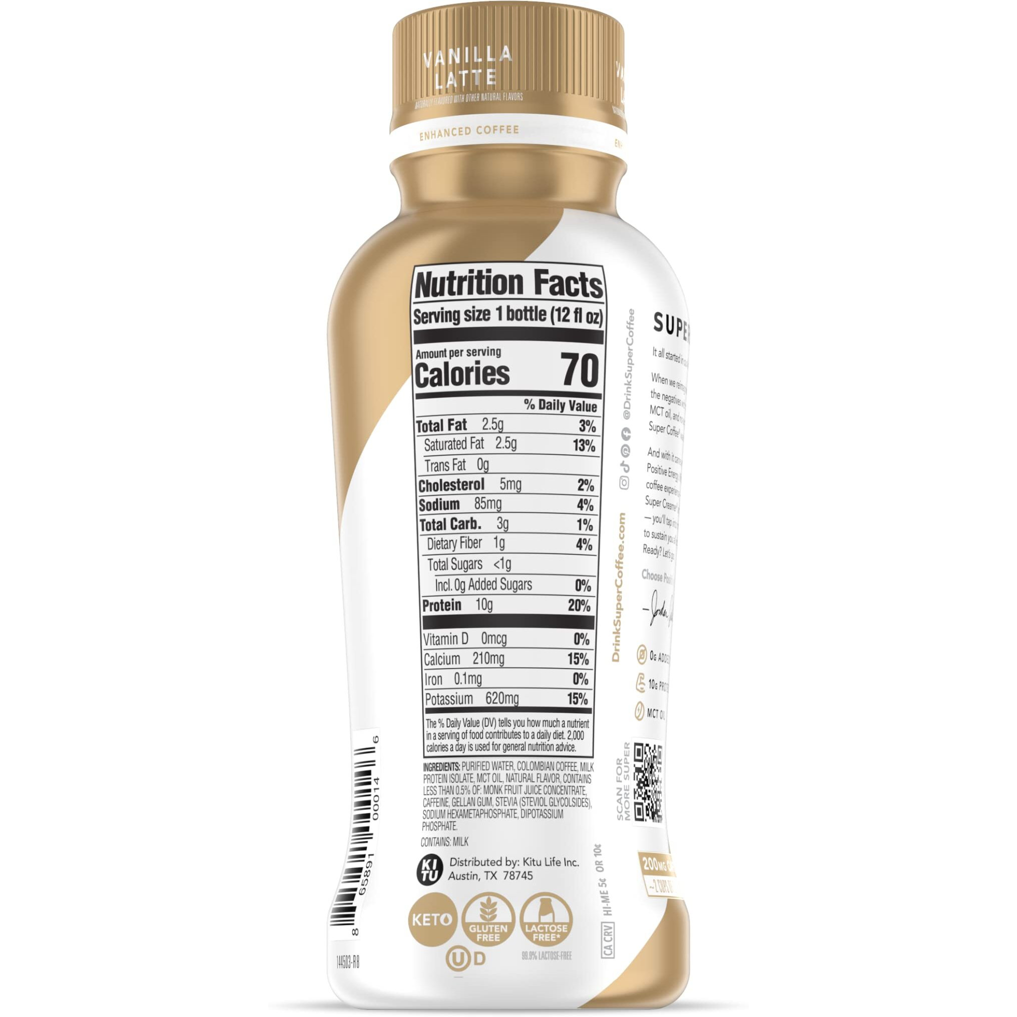 Super Coffee, Iced Keto Coffee (0G Added Sugar, 10G Protein, 70 Calories) [Vanilla Latte] 12 Fl Oz, 6 Pack | Iced Coffee, Protein Coffee, Coffee Drinks, Smart Coffee - Soyfree Glutenfree