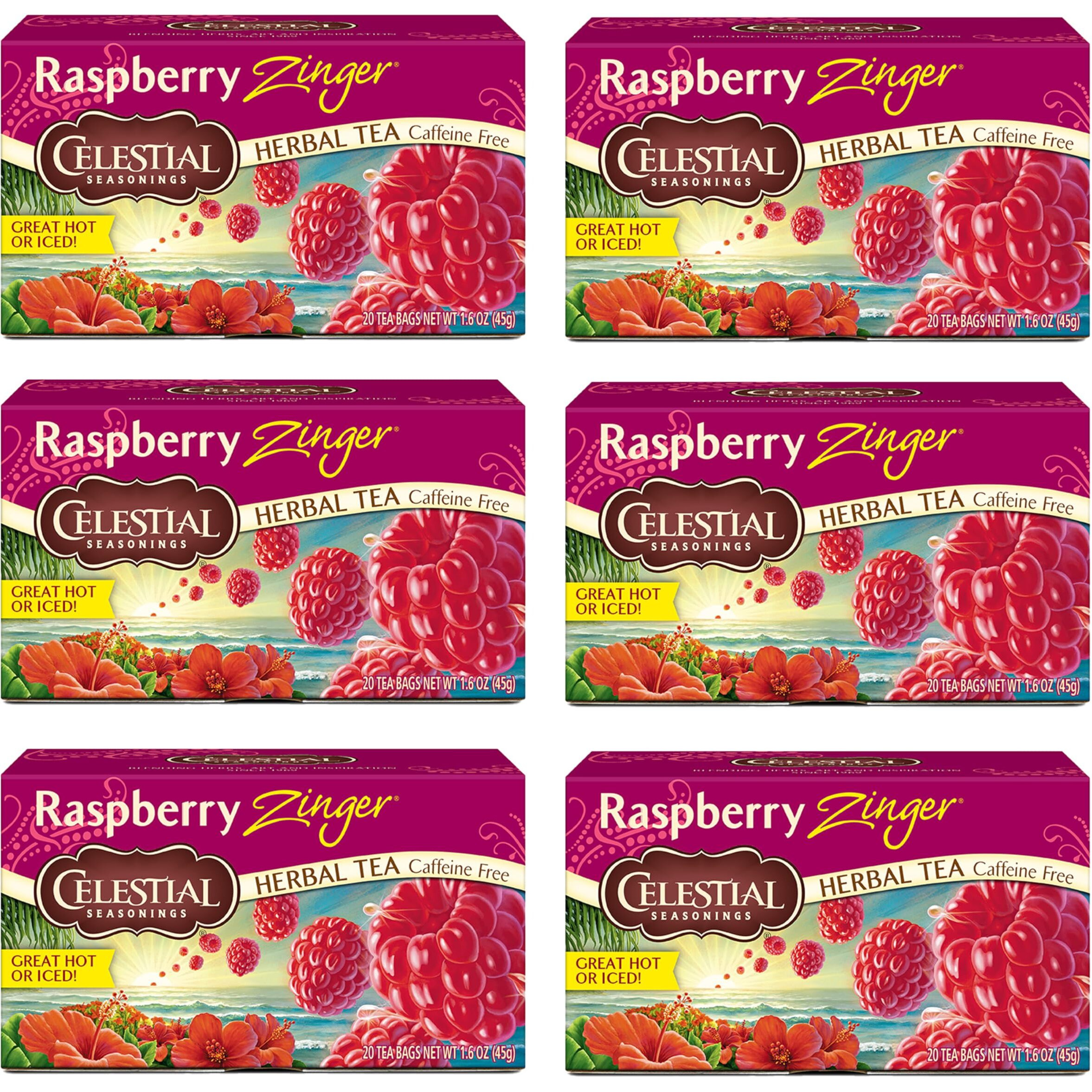 Celestial Seasonings Raspberry Zinger Herbal Tea, Caffeine Free, 20 Tea Bags Box, (Pack Of 6)