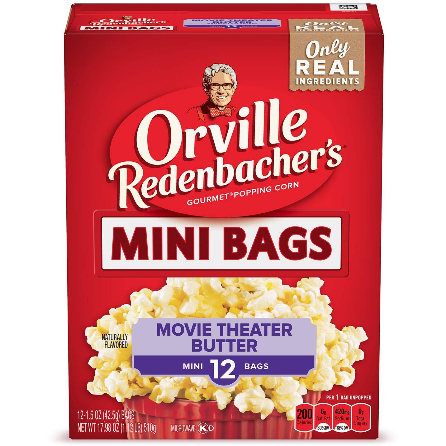 Orville Redenbachers Movie Theater Butter Flavored Microwave Popcorn, Gluten Free, 12 Count Popcorn Bags (6 Boxes)