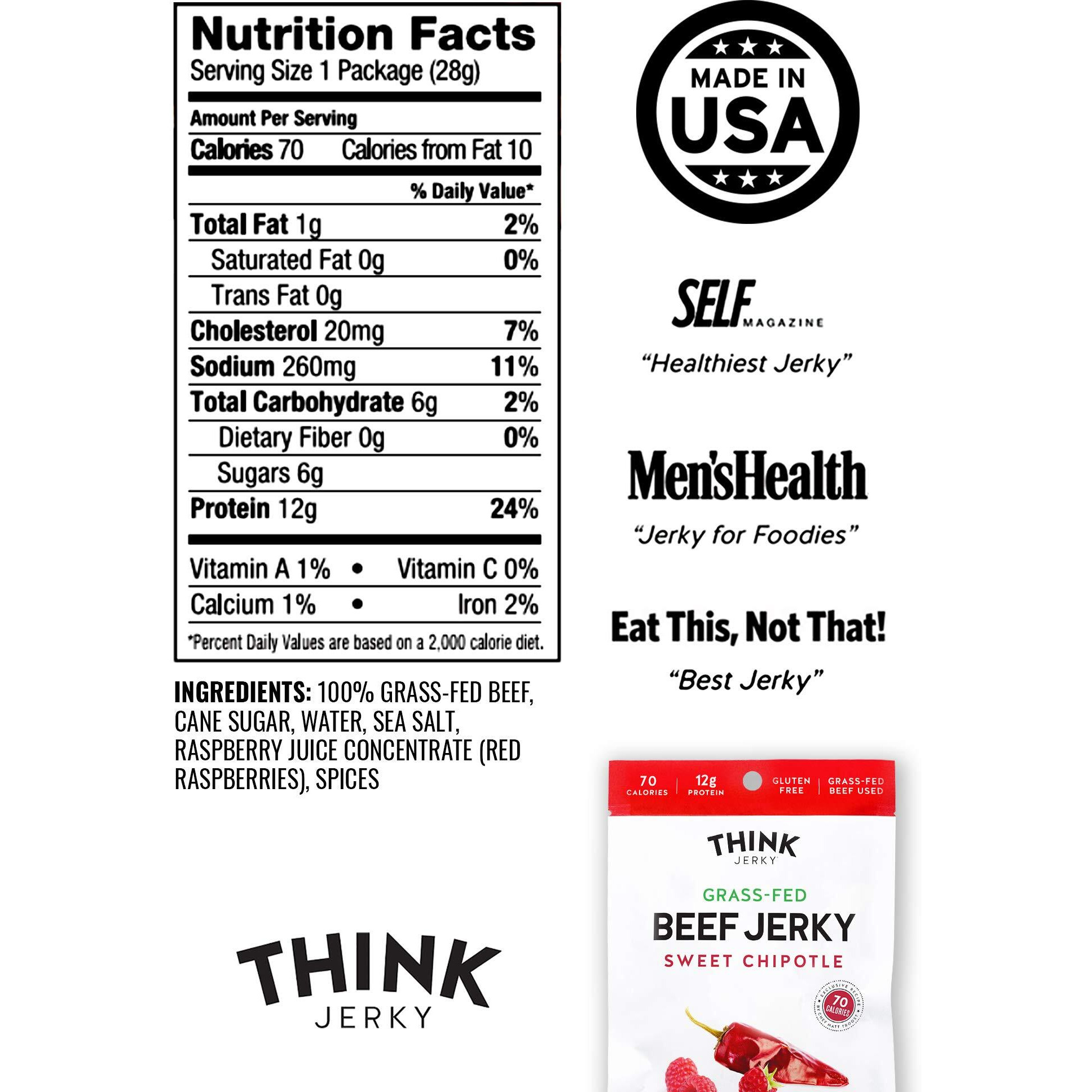 Think Jerky, Sweet Chipotle Beef Jerky (2.2 Ounce Bags, Pack Of 8 Bags) - Delicious Chef Crafted Jerky, Grass-Fed Beef Jerky, Gluten Free, No Antibiotics Or Nitrates - Healthy Protein Snack, Low Calorie And Low Fat