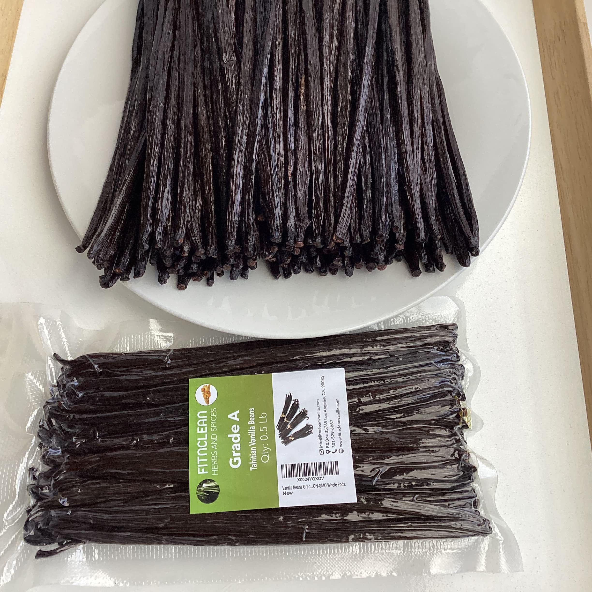8Oz Vanilla Beans Grade A Tahitian 6""-7"" Bulk (1/2Lb) For Extract, Cooking And Baking By Fitnclean Vanilla| 0.5 Pound Fresh Gourment Natural Raw Non-Gmo Whole Pods.